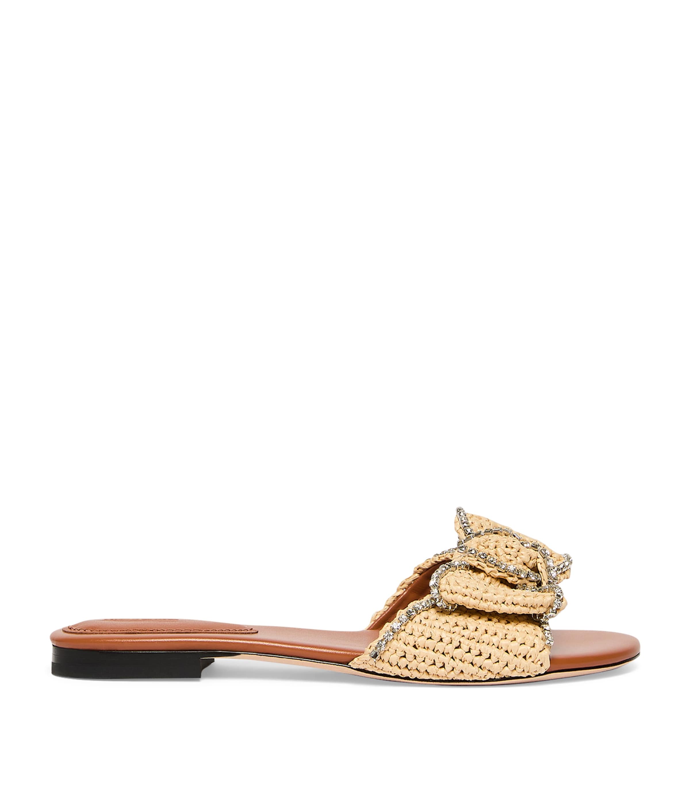 Marina Rinaldi Embellished Bow-Detail Slides Tobacco
