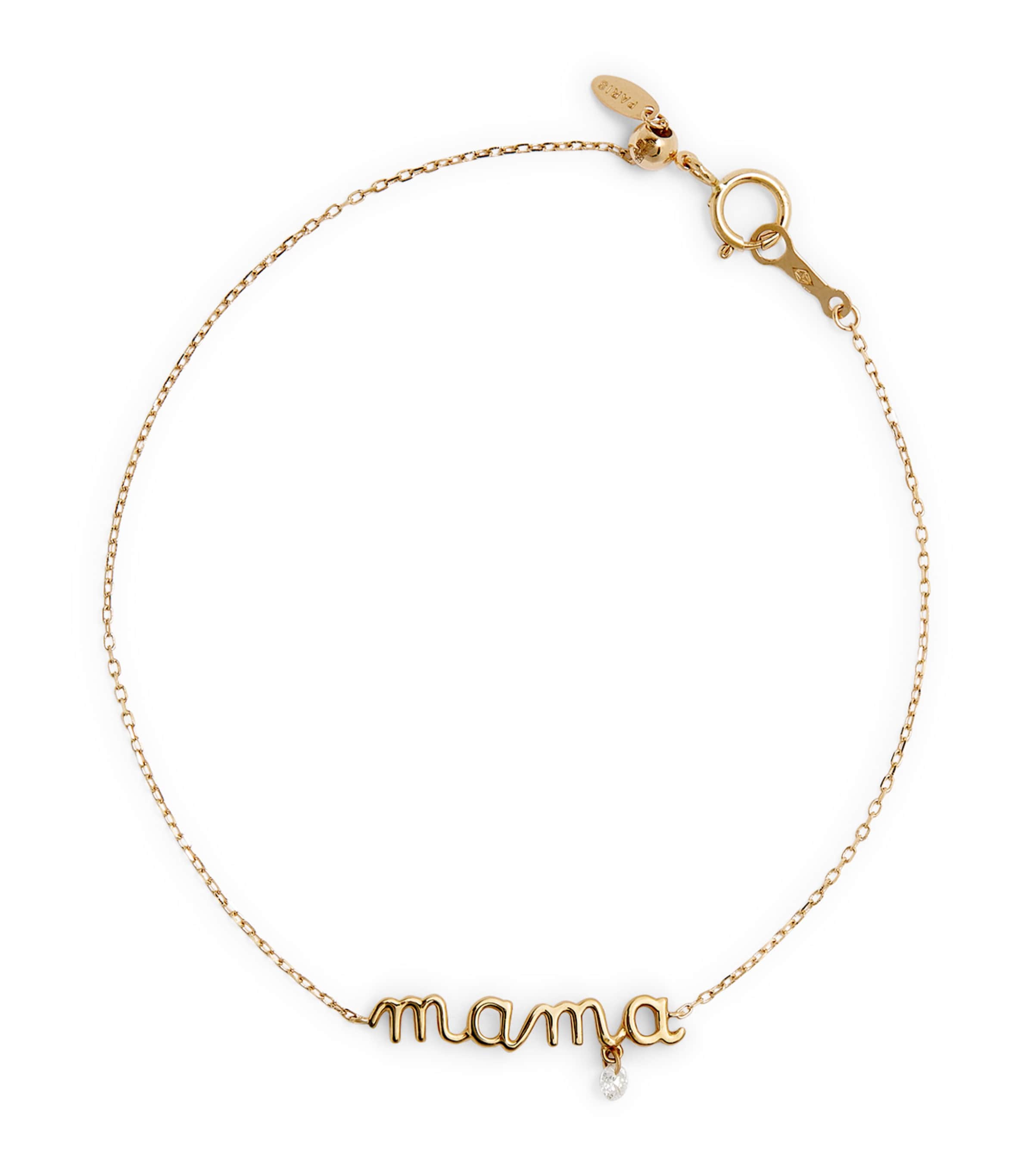 Yellow Gold and Diamond Around the Words Mama Bracelet