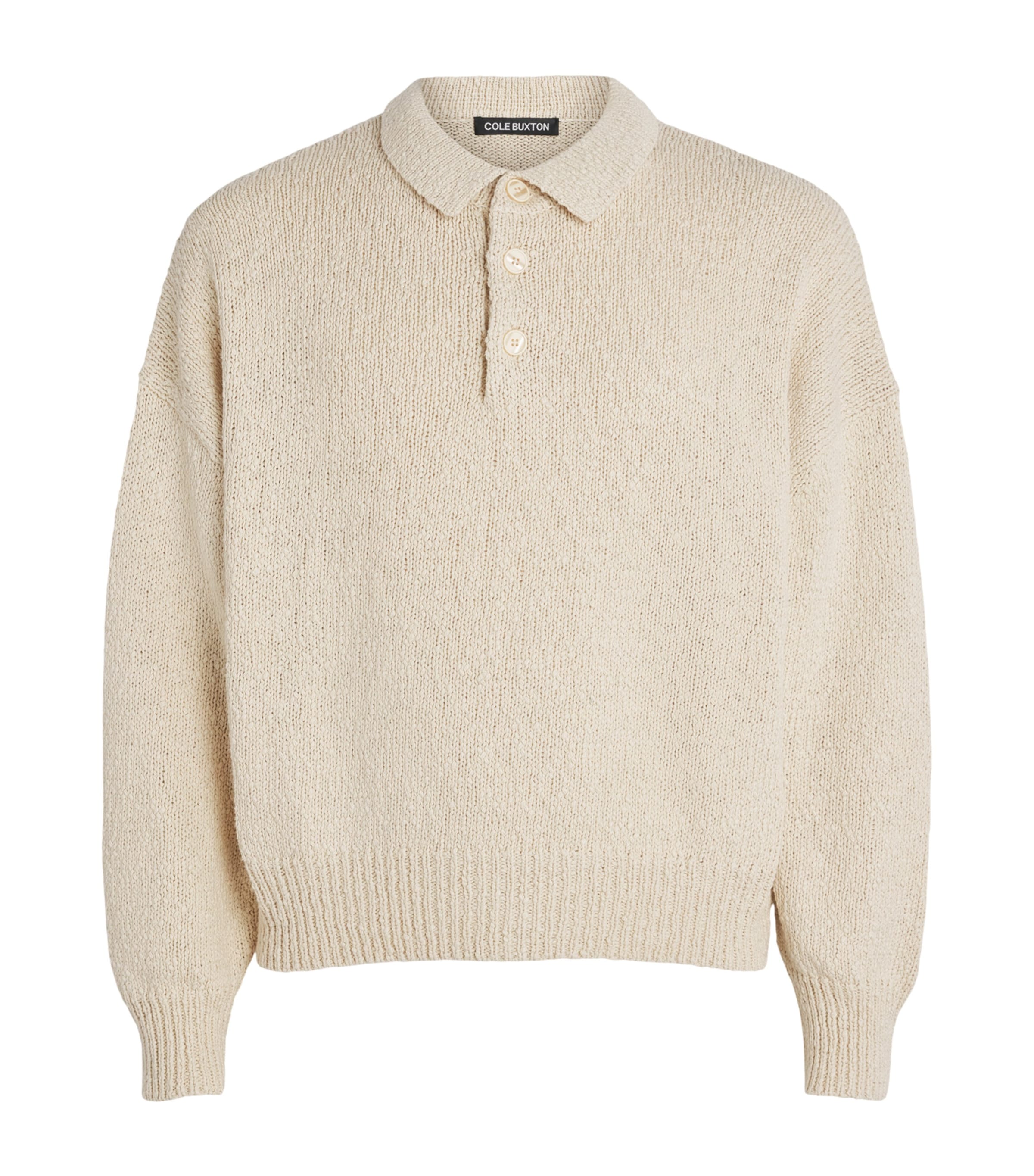 COLE BUXTON Mens Cotton Beach Polo Sweater Vintage White