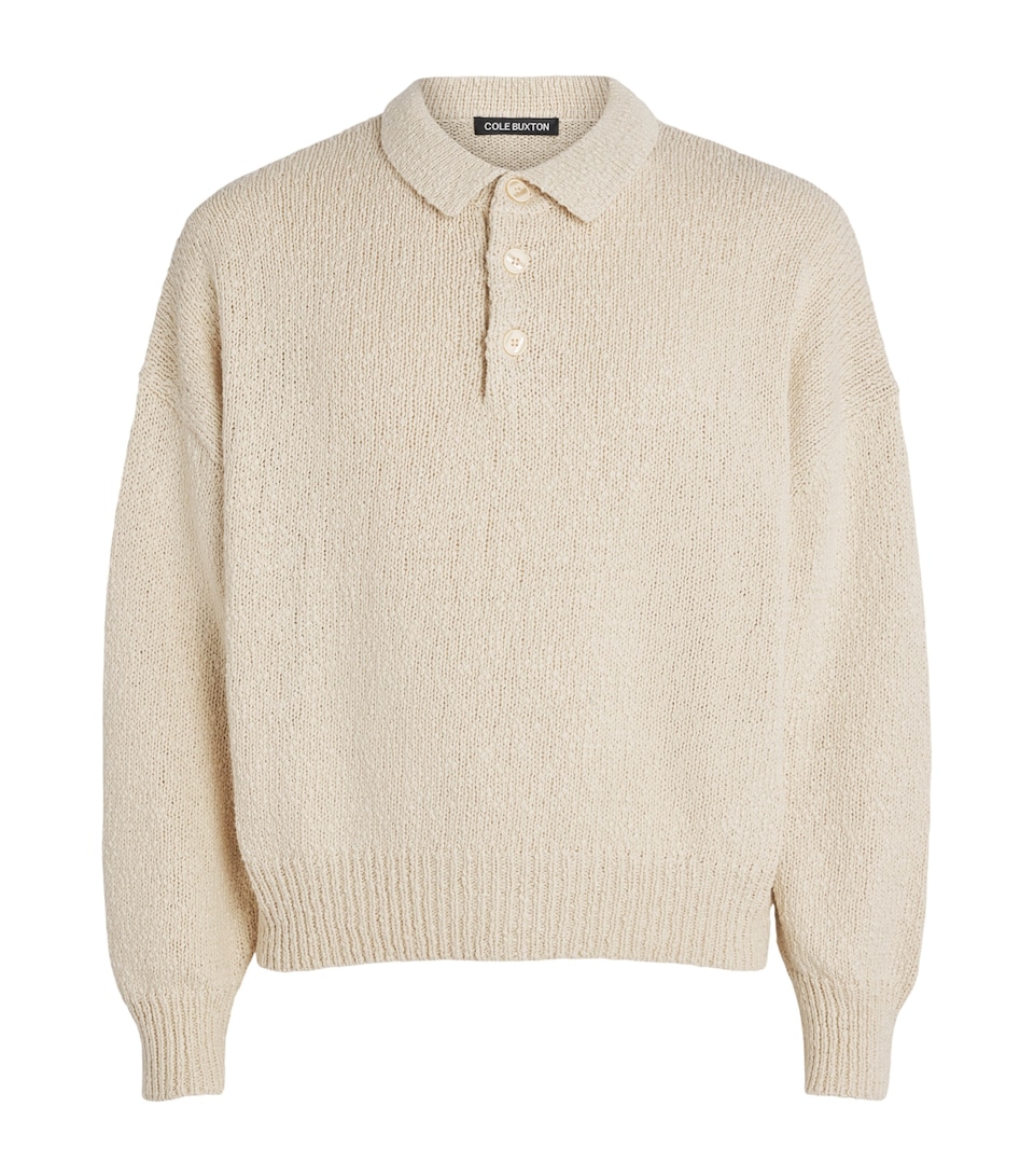 COLE BUXTON Mens Cotton Beach Polo Sweater Vintage White