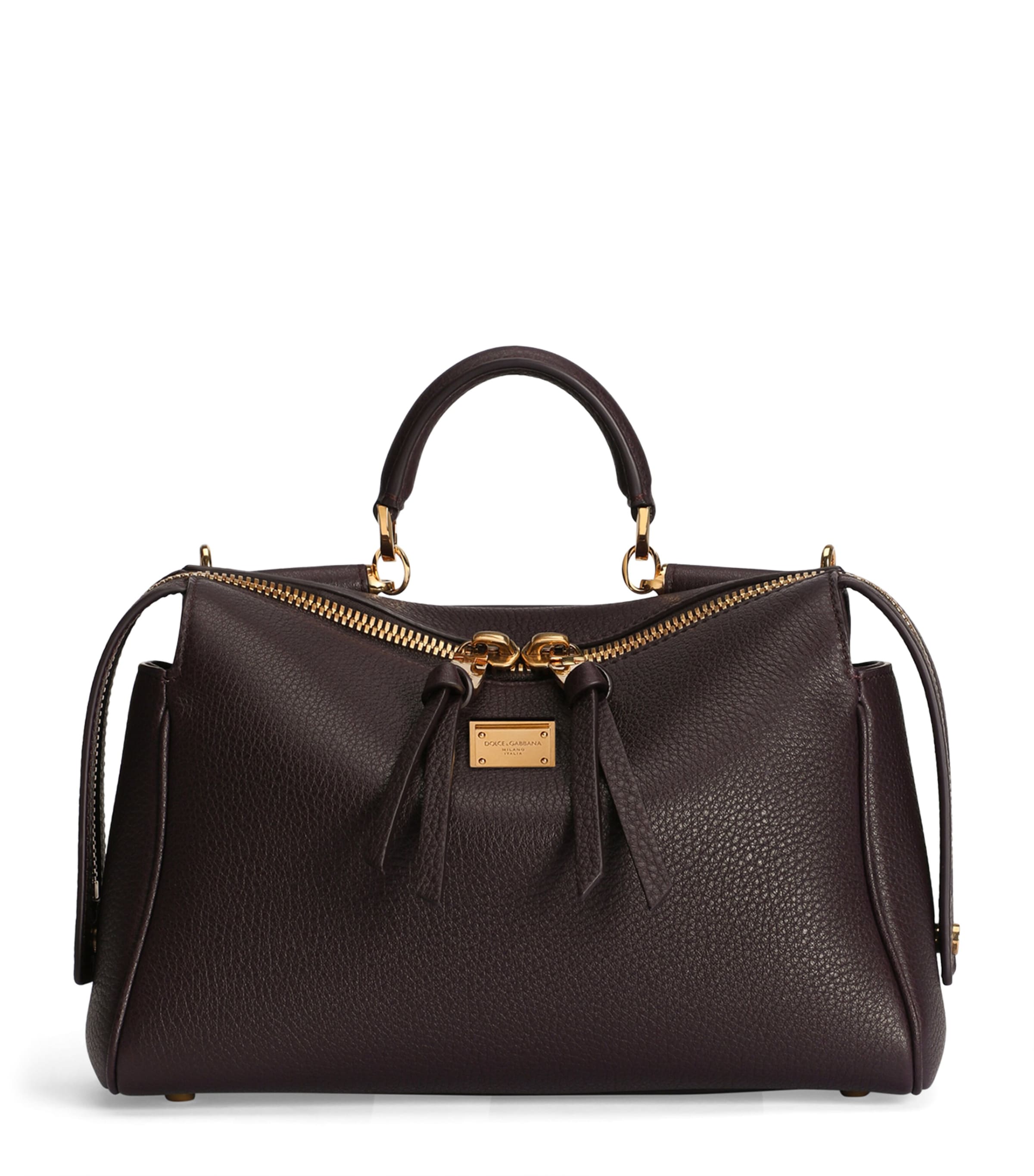Dolce&Gabbana Calfskin Vittoria Top-Handle Bag Wine