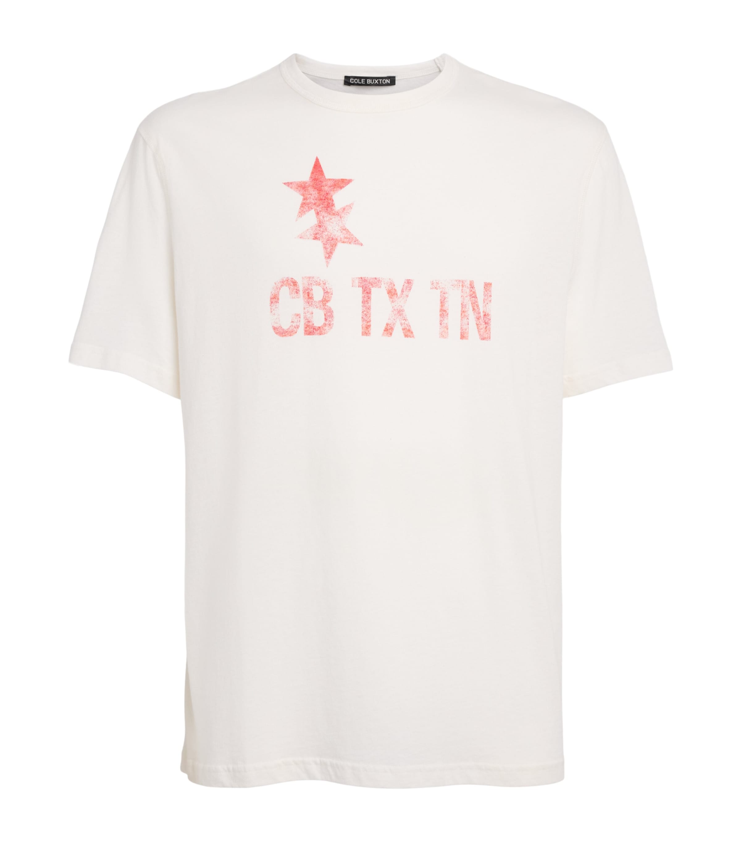 COLE BUXTON Mens Cotton Printed CB TX TN T-shirt Vintage White