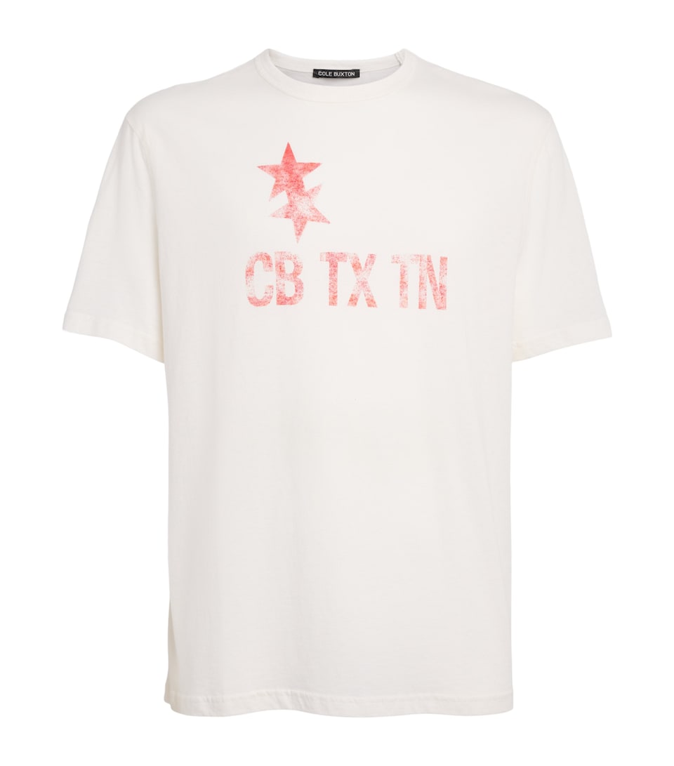 COLE BUXTON Mens Cotton Printed CB TX TN T-shirt Vintage White