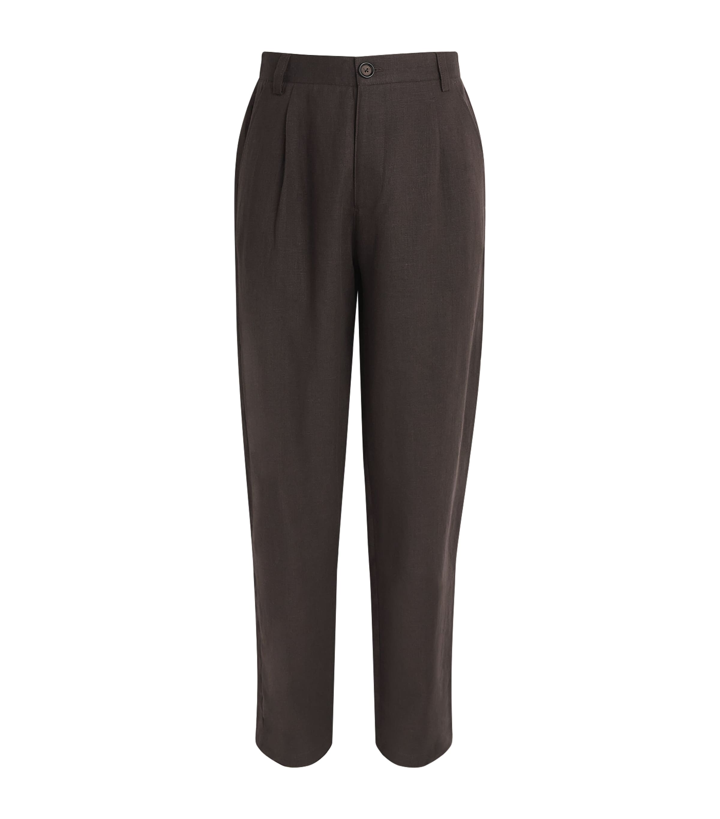 Oliver Spencer Mens Linen-Cotton Morton Pleated Trousers Brown