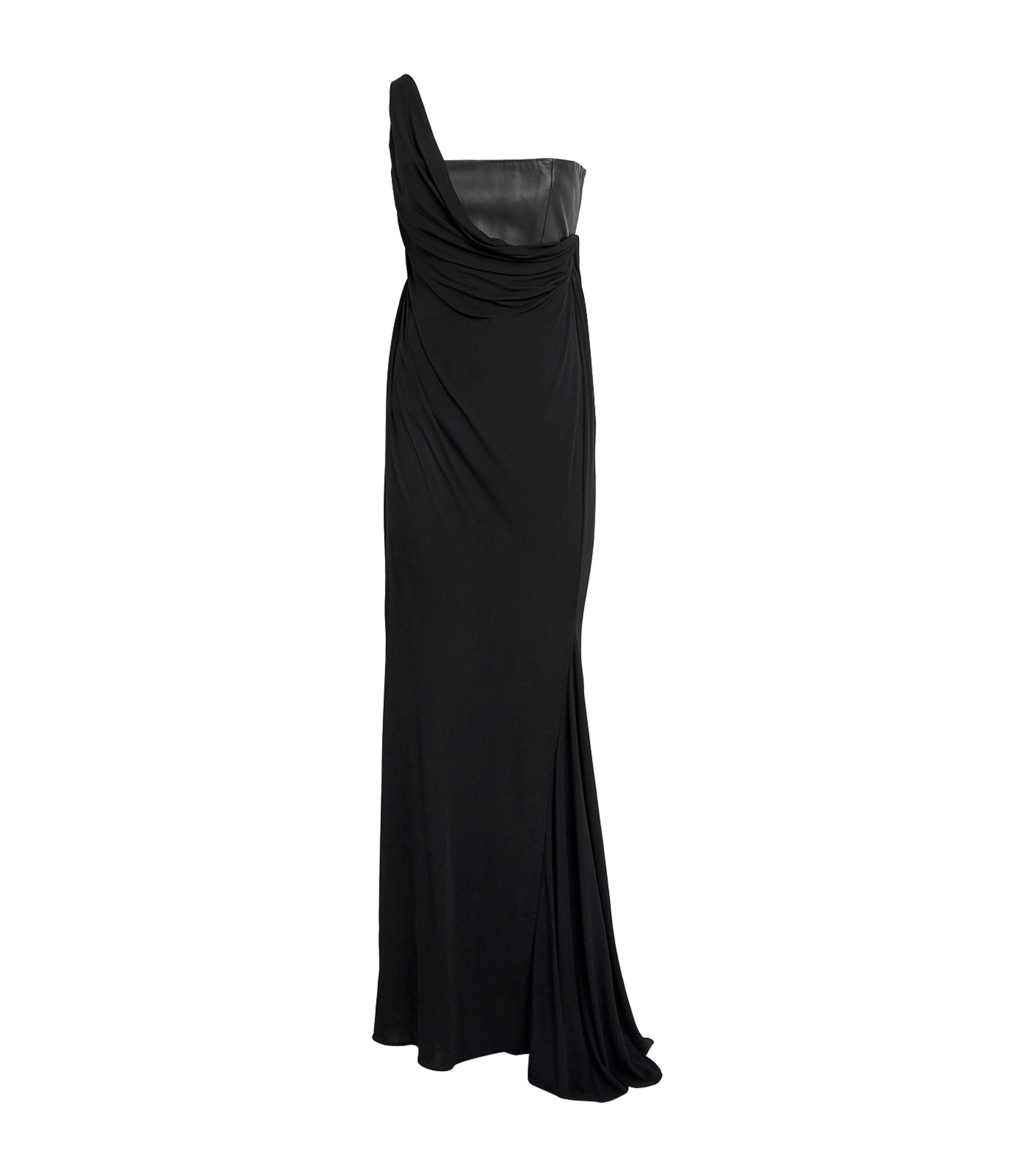 Alex Perry Womens Leather-Jersey Asymmetric Gown Black