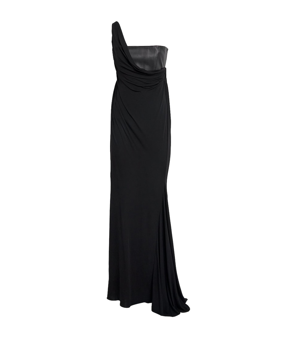 Alex Perry Womens Leather-Jersey Asymmetric Gown Black