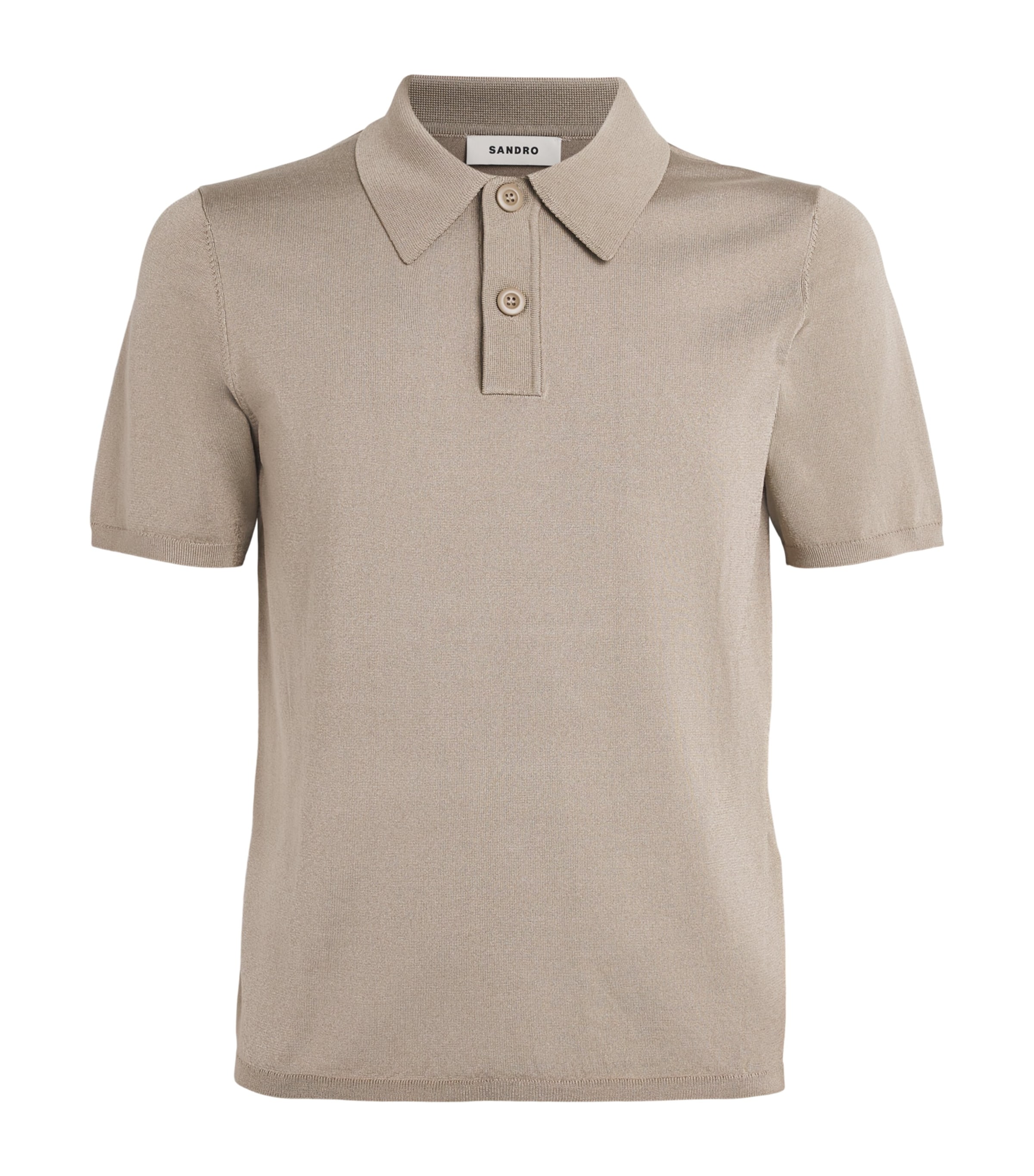 Sandro Paris Mens Knitted Polo Shirt Light Taupe