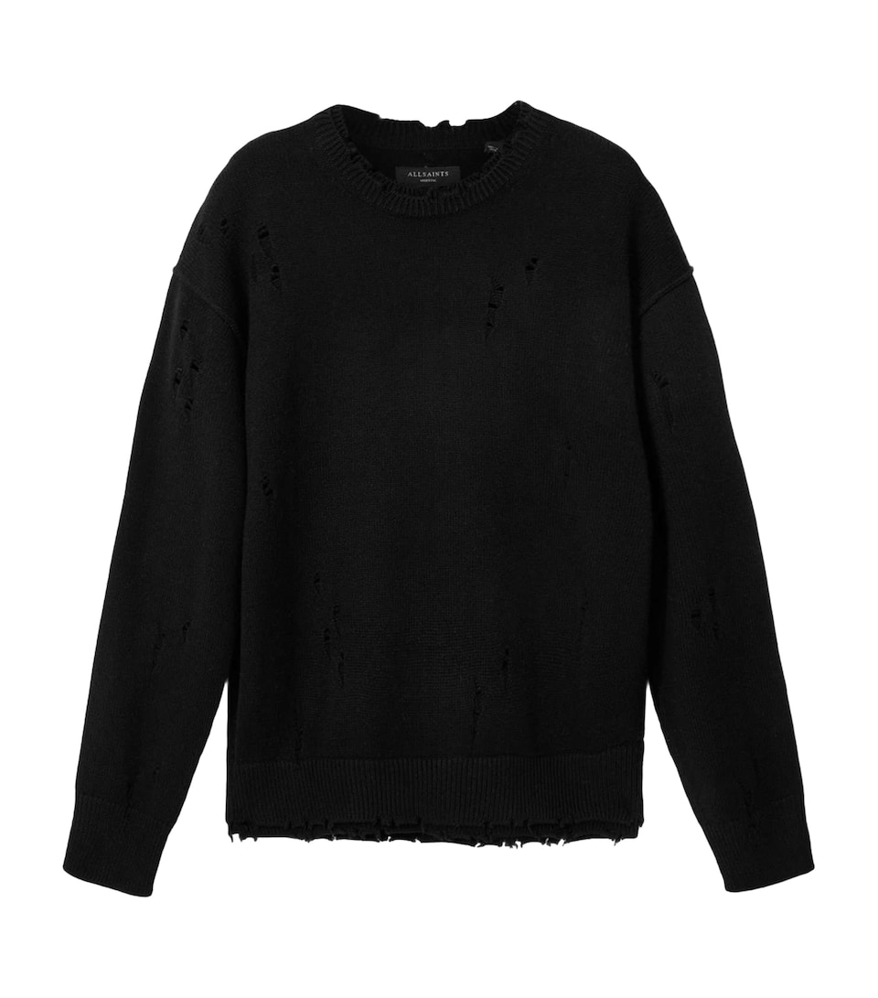 AllSaints Mens Cotton Distressed Wolf Sweater Black