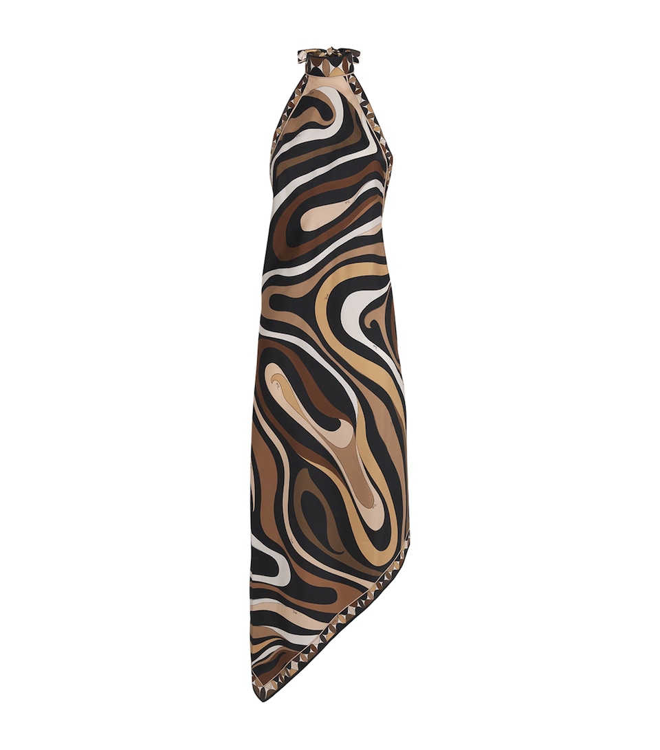 Silk Marmo Print Halterneck Midi Dress