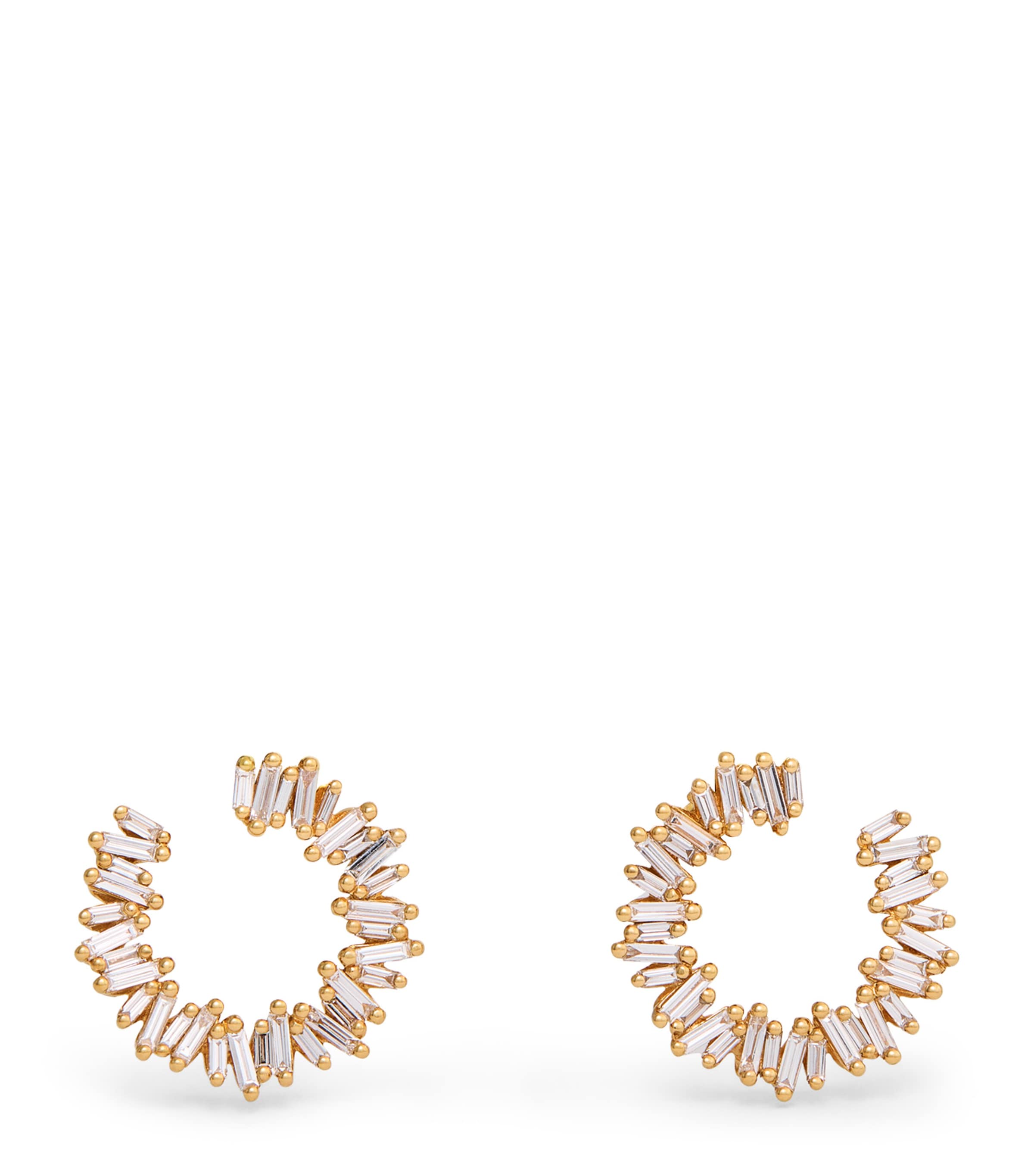Yellow Gold and Diamond Classic Fireworks Mini Hoops