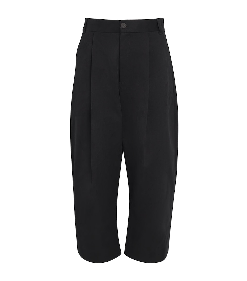 Studio Nicholson Mens Cotton Pleated Sorte Trousers Black