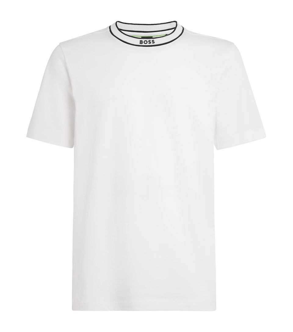 BOSS Mens Cotton Stripe-Detail T-Shirt White