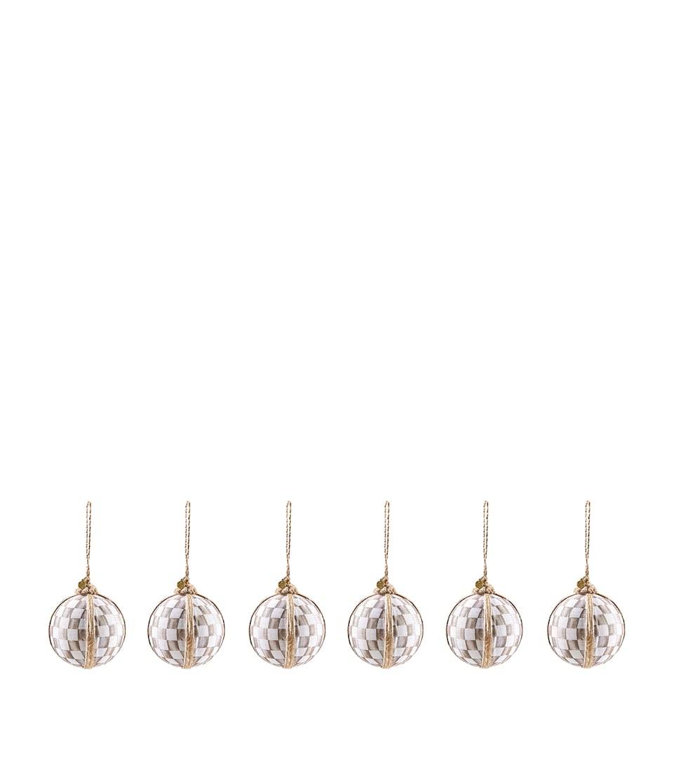 MacKenzie-Childs Check Twine-Trim Baubles (Set of 6) Beige