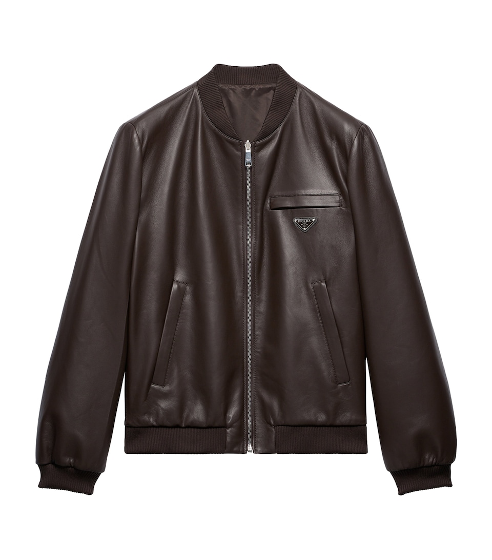 Prada Mens Reversible Nappa Leather Bomber Jacket Brown