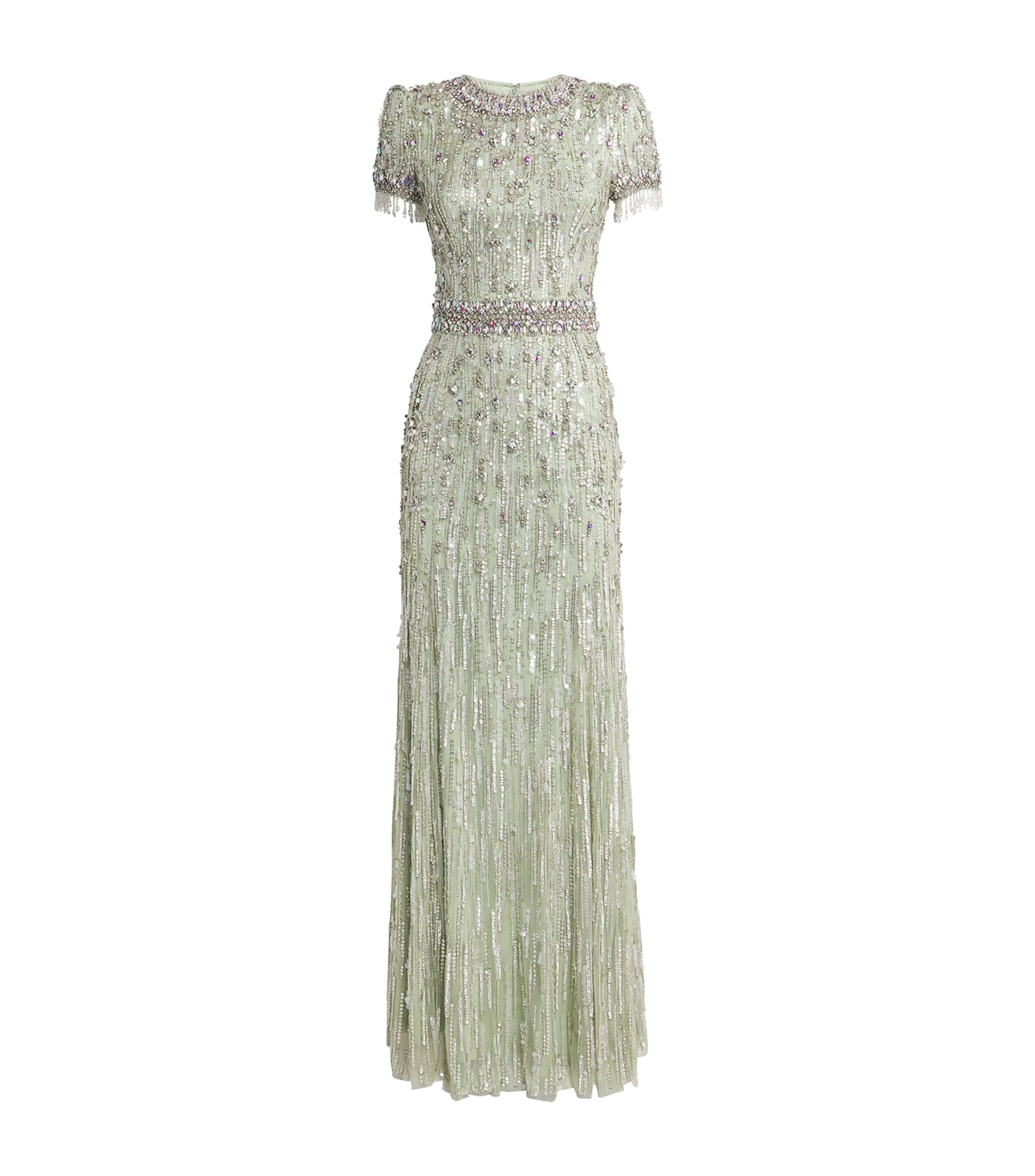 Jenny Packham Womens Tulle Embellished Roxy Gown Green Opal