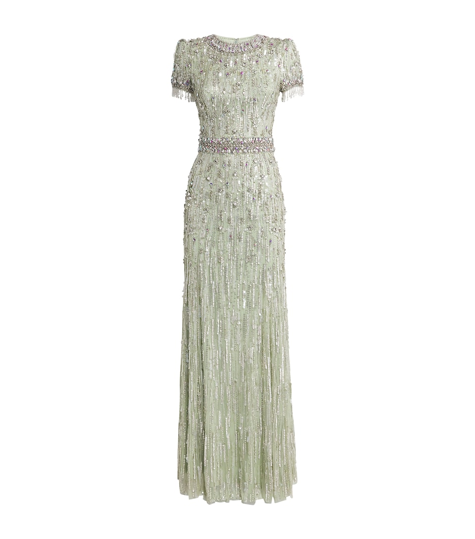 Jenny Packham Womens Tulle Embellished Roxy Gown Green Opal