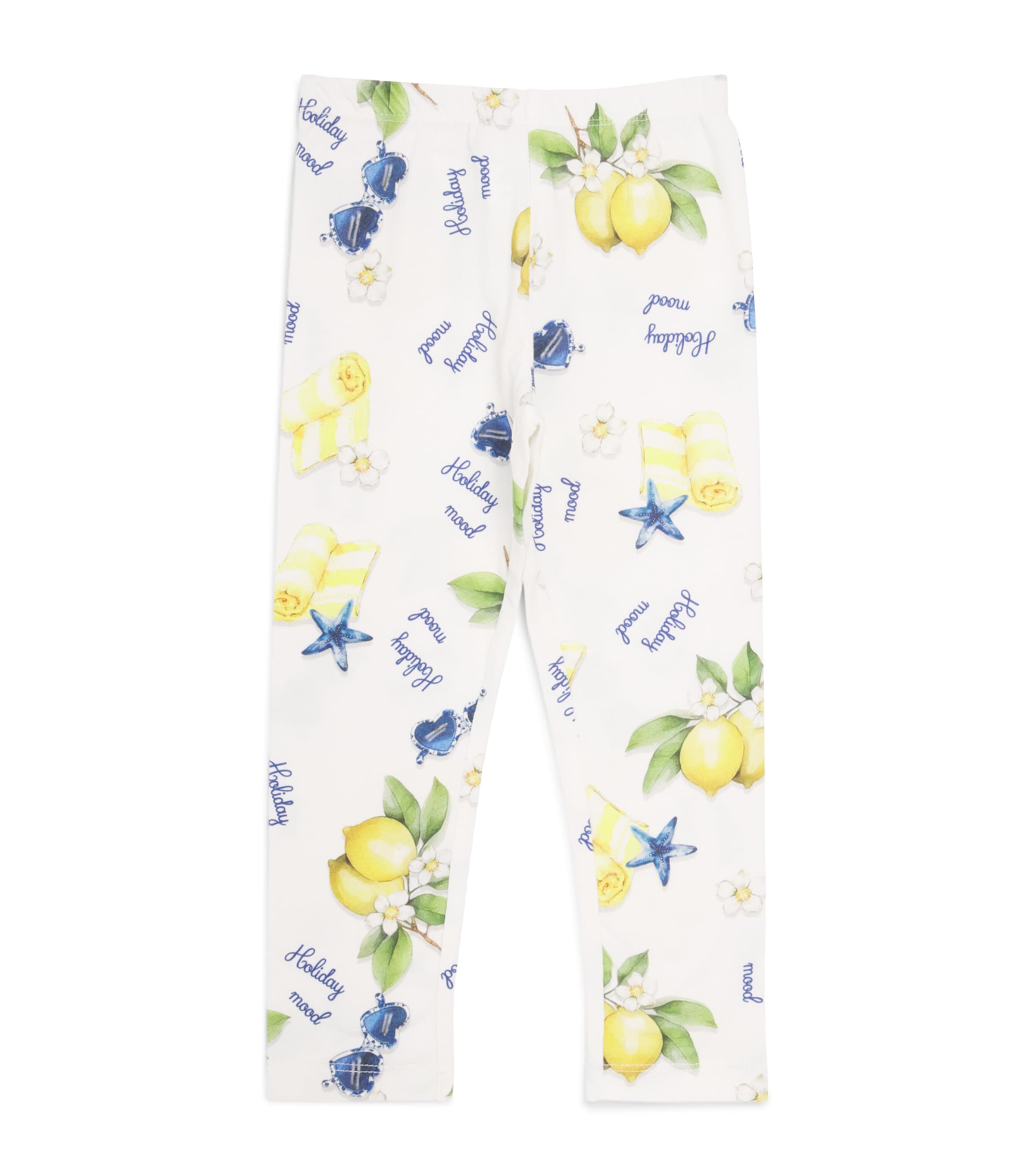 Monnalisa Stretch-Cotton Lemon Print Leggings (2-12 Years) Optical White