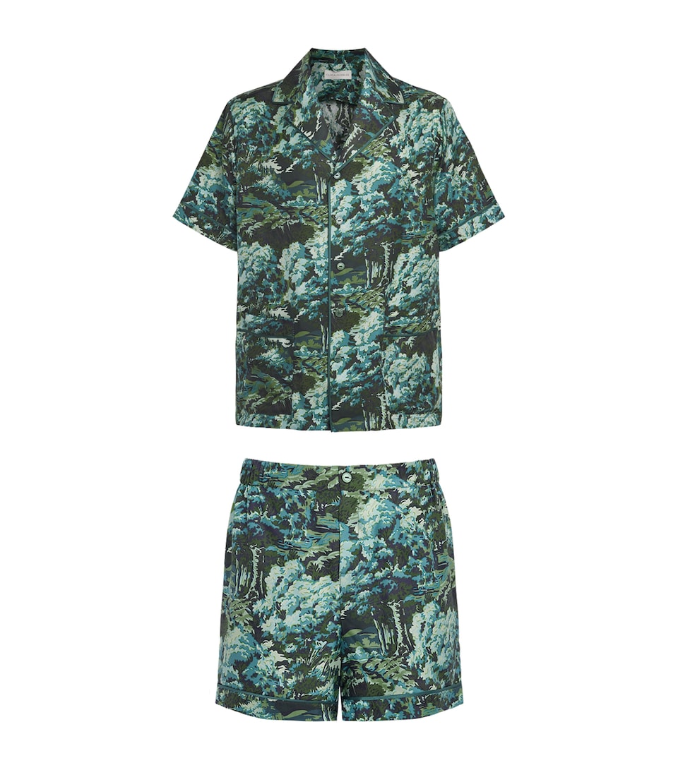 Olivia von Halle Mens Silk Twill Forest Elordi Pyjama Set Linden