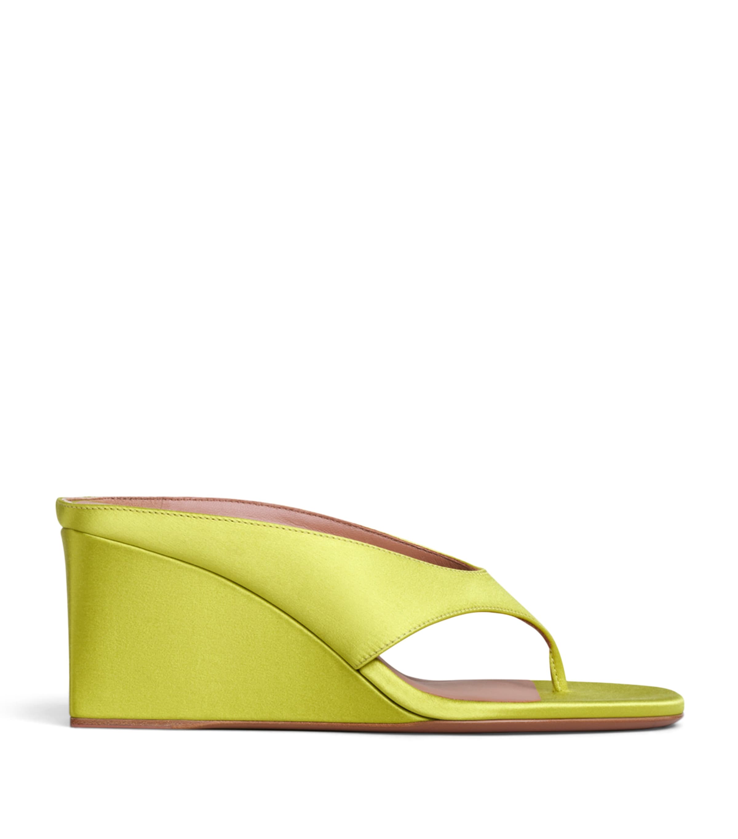 Alaïa Satin Cube Wedge Sandals 75 Lime