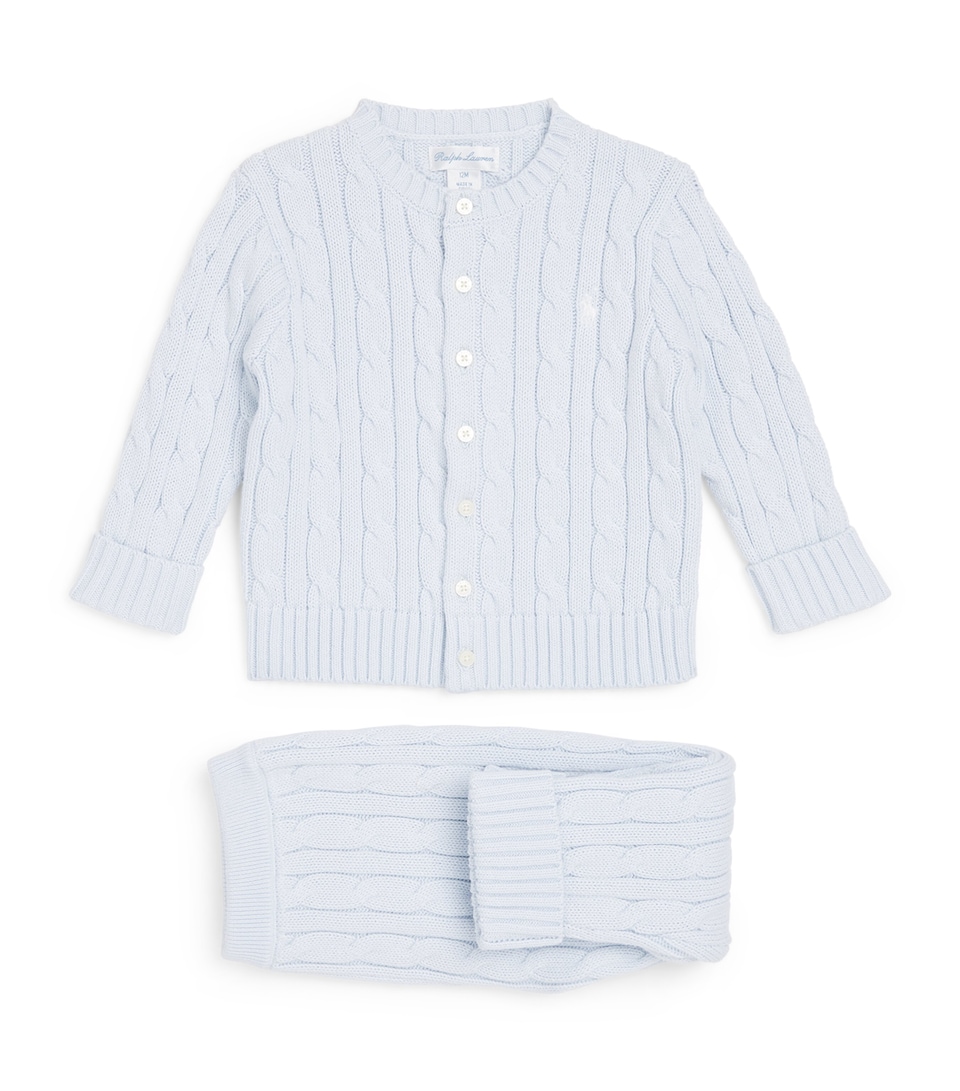 Ralph Lauren Kids Cotton Cable-Knit Cardigan and Leggings Set (3-24 Months) Pearl Blue