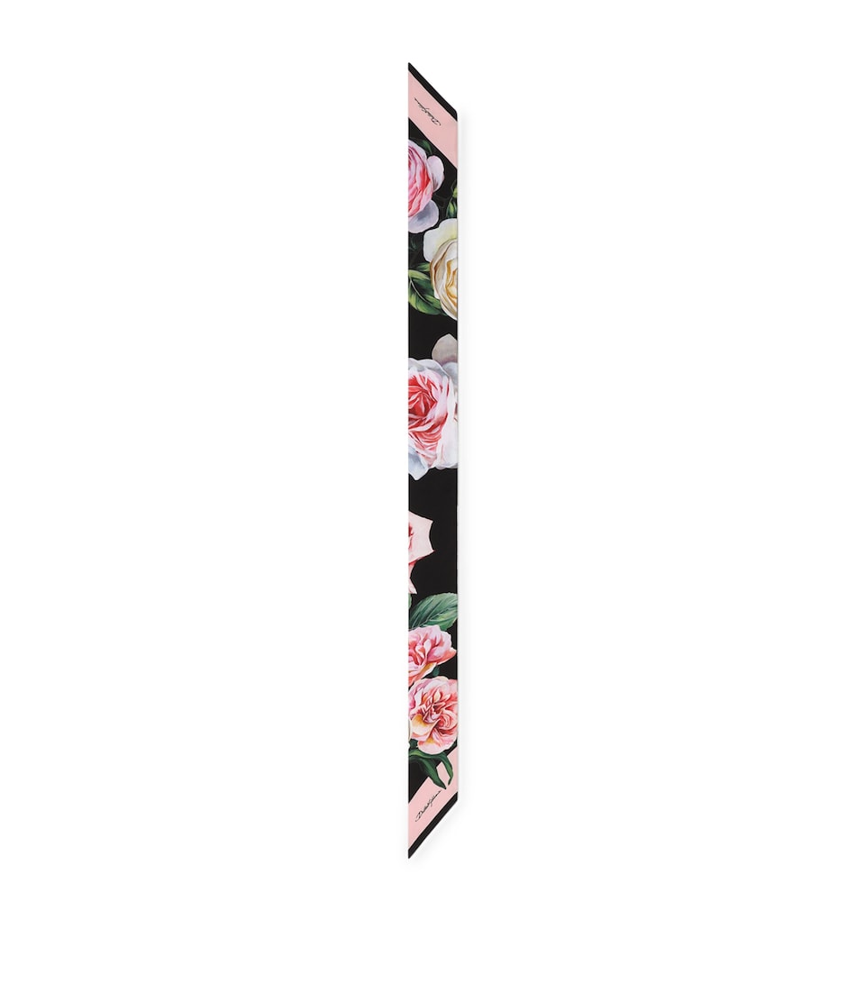 Silk Rose Print Skinny Scarf