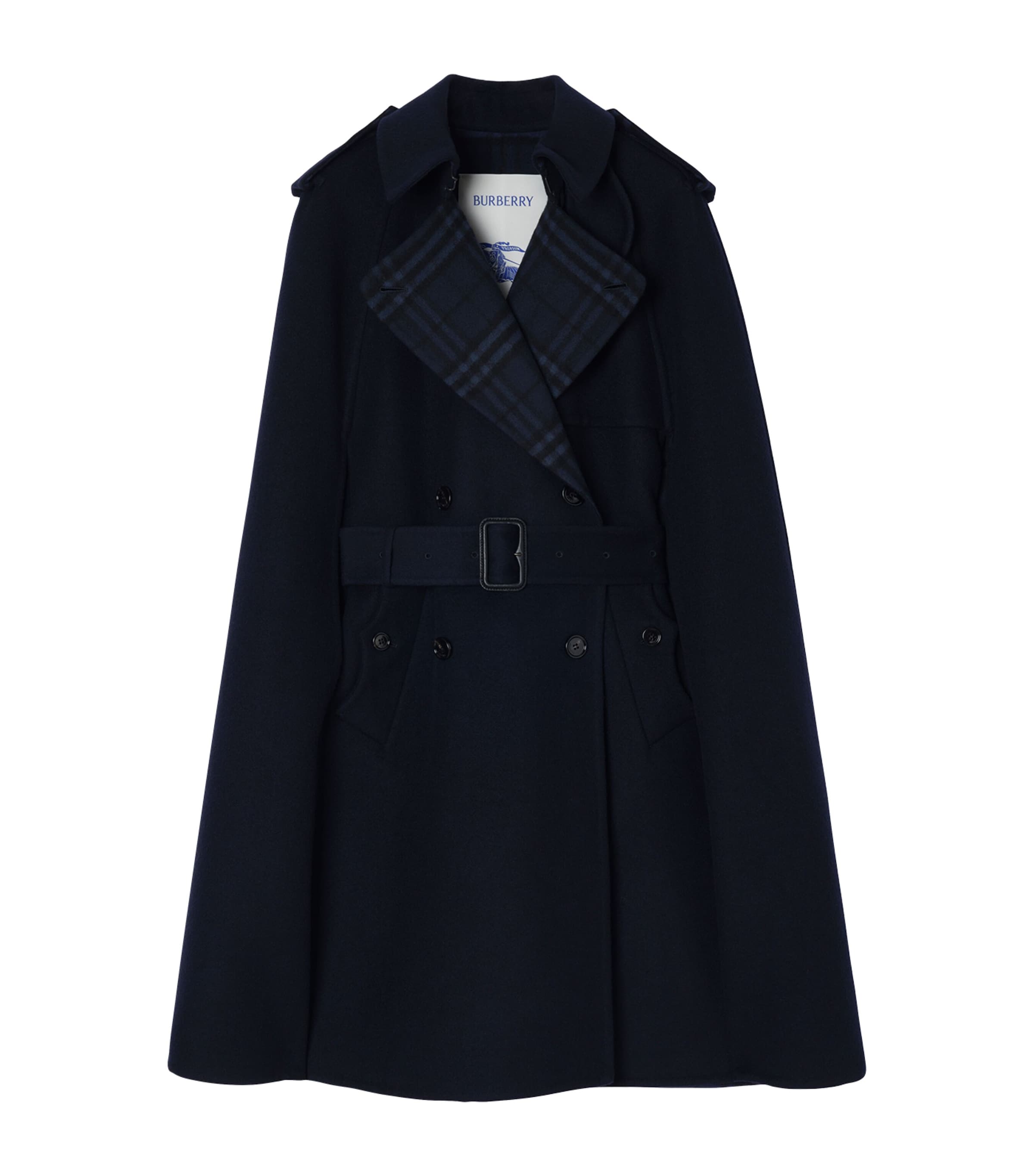 Burberry Womens Wool Belmont Trench Cape Navy/navy Check