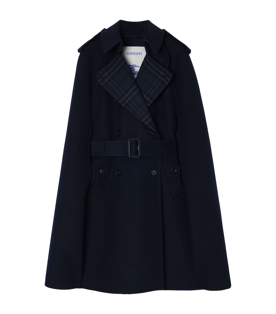 Burberry Womens Wool Belmont Trench Cape Navy/navy Check