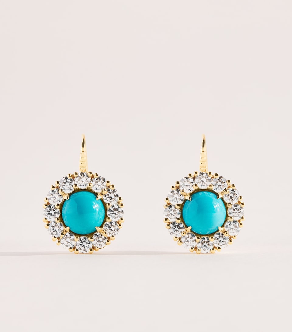 Retrouvaí Yellow Gold, Diamond and Turquoise Earrings Yellow Gold