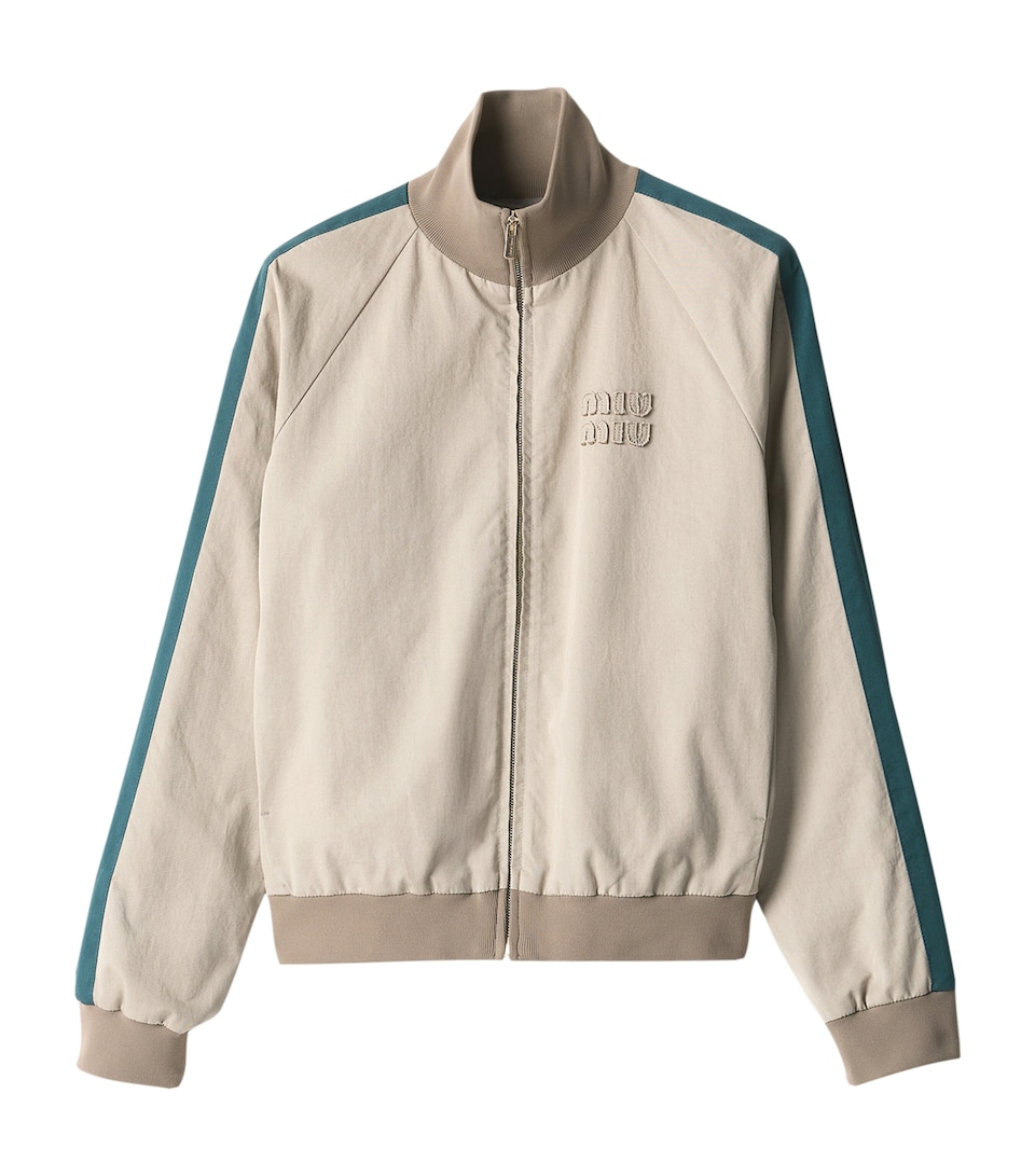 Miu Miu Womens Cotton Twill Bomber Jacket Neutral