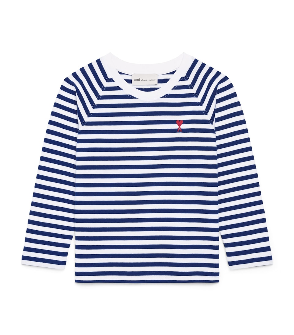 AMI Paris Cotton Stripe Long-Sleeve T-Shirt (4-12 Years) : Bleu Roi/ Blanc