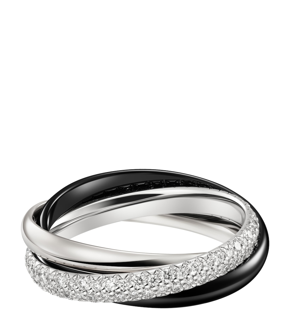 Small White Gold, Ceramic and Diamond Trinity Ring