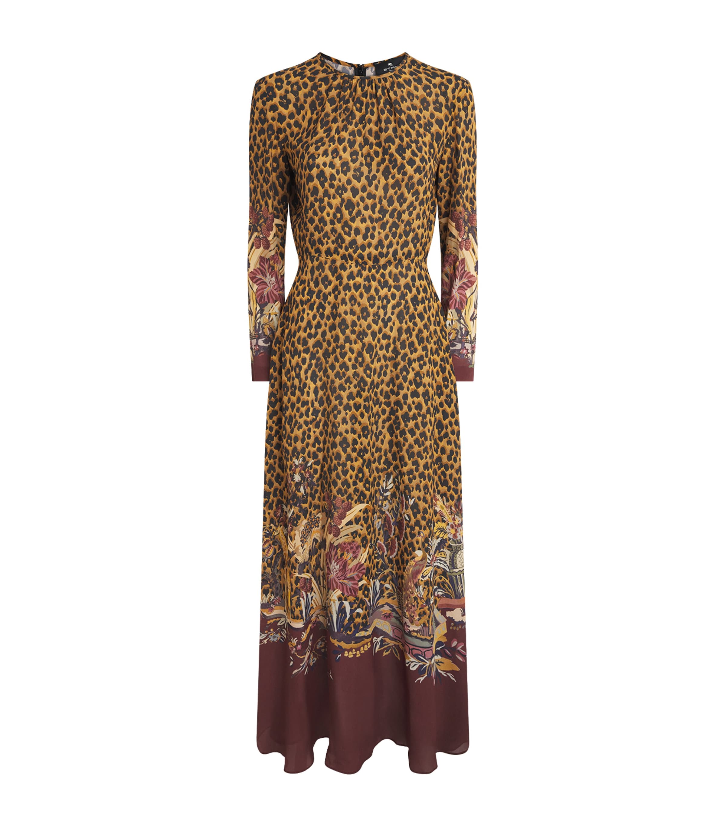 Etro Womens Long-Sleeve Leopard Maxi Dress Burgundy