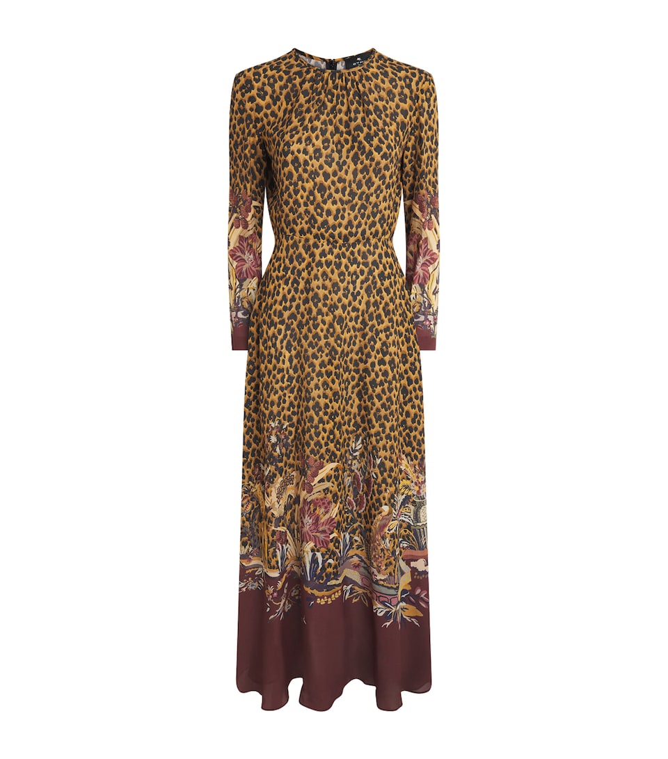 Etro Womens Long-Sleeve Leopard Maxi Dress Burgundy