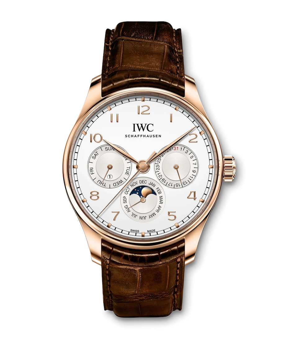 IWC Schaffhausen Rose Gold Portugieser Perpetual Calendar Watch 42mm Silver