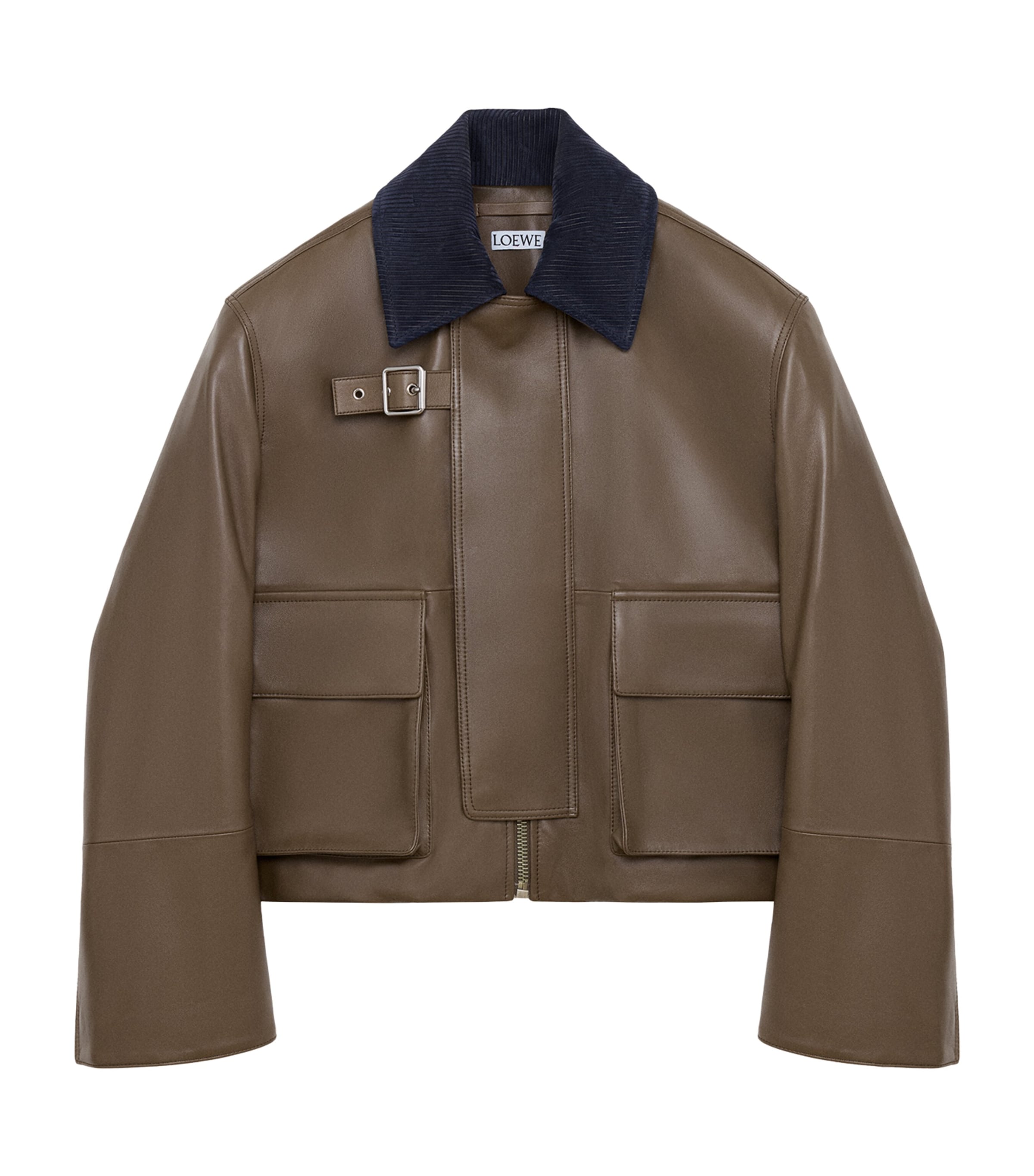 LOEWE Womens Lambskin Aviator Jacket Khaki Green