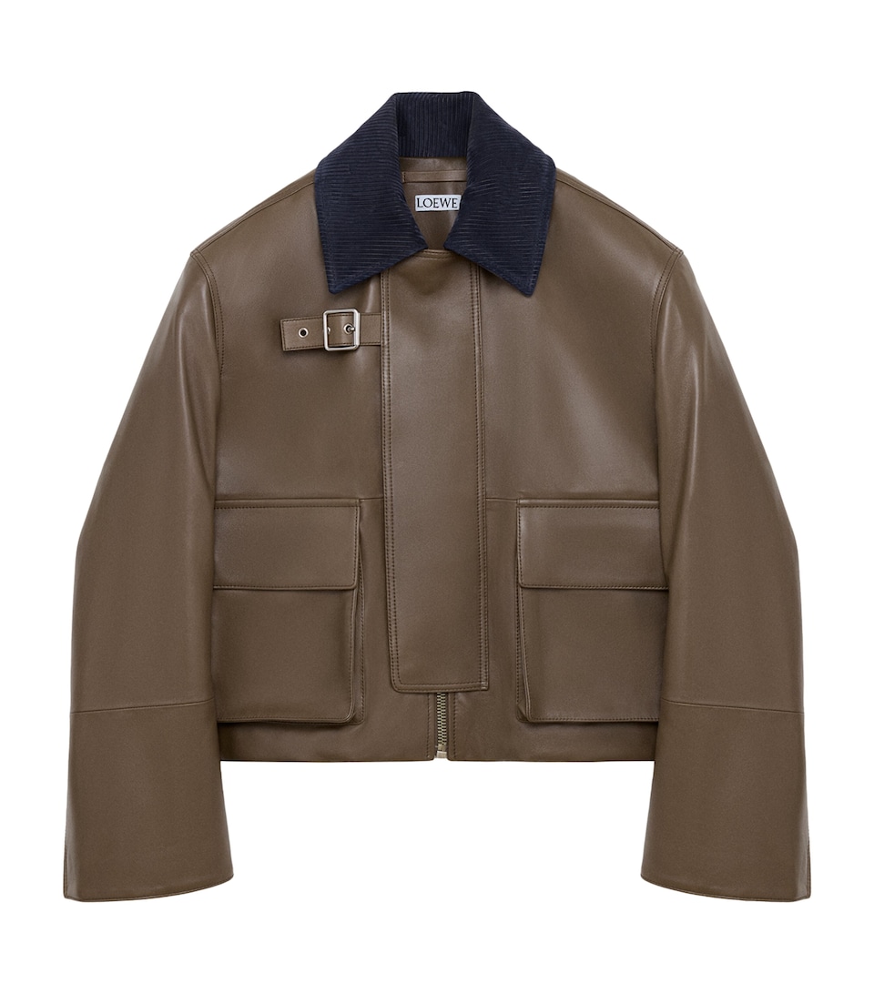 LOEWE Womens Lambskin Aviator Jacket Khaki Green