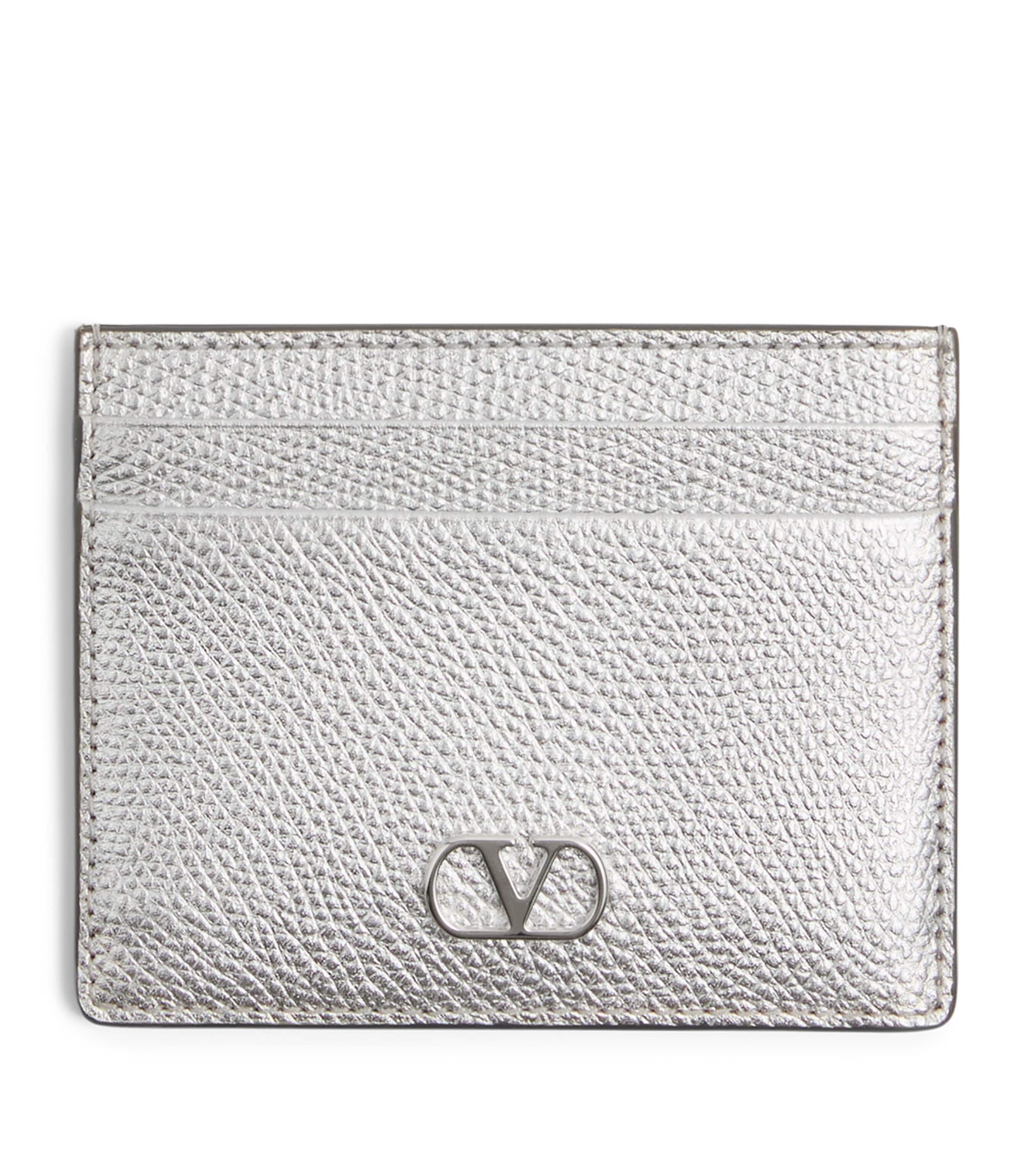 Grained Leather VLogo Signature Card Holder