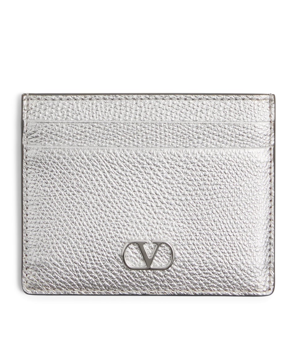 Grained Leather VLogo Signature Card Holder