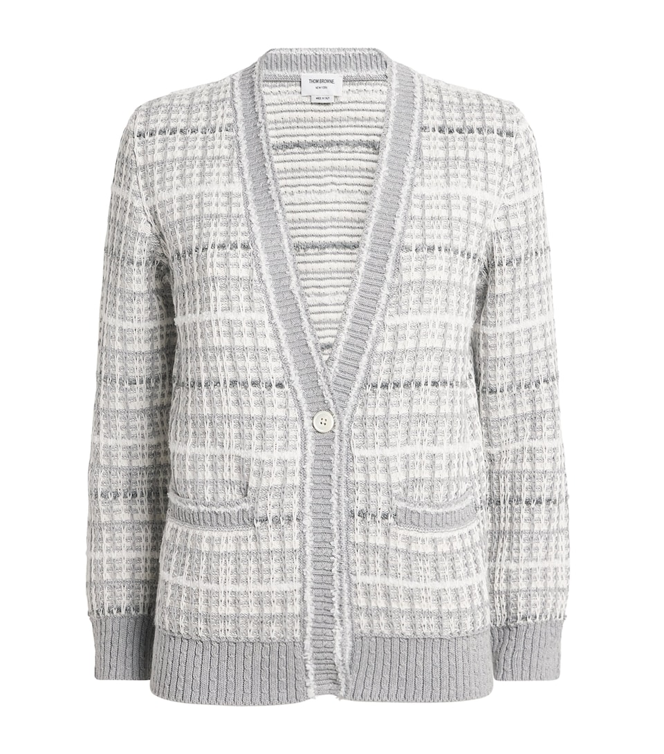 Thom Browne Womens Tweed V-Neck Cardigan Lt Grey