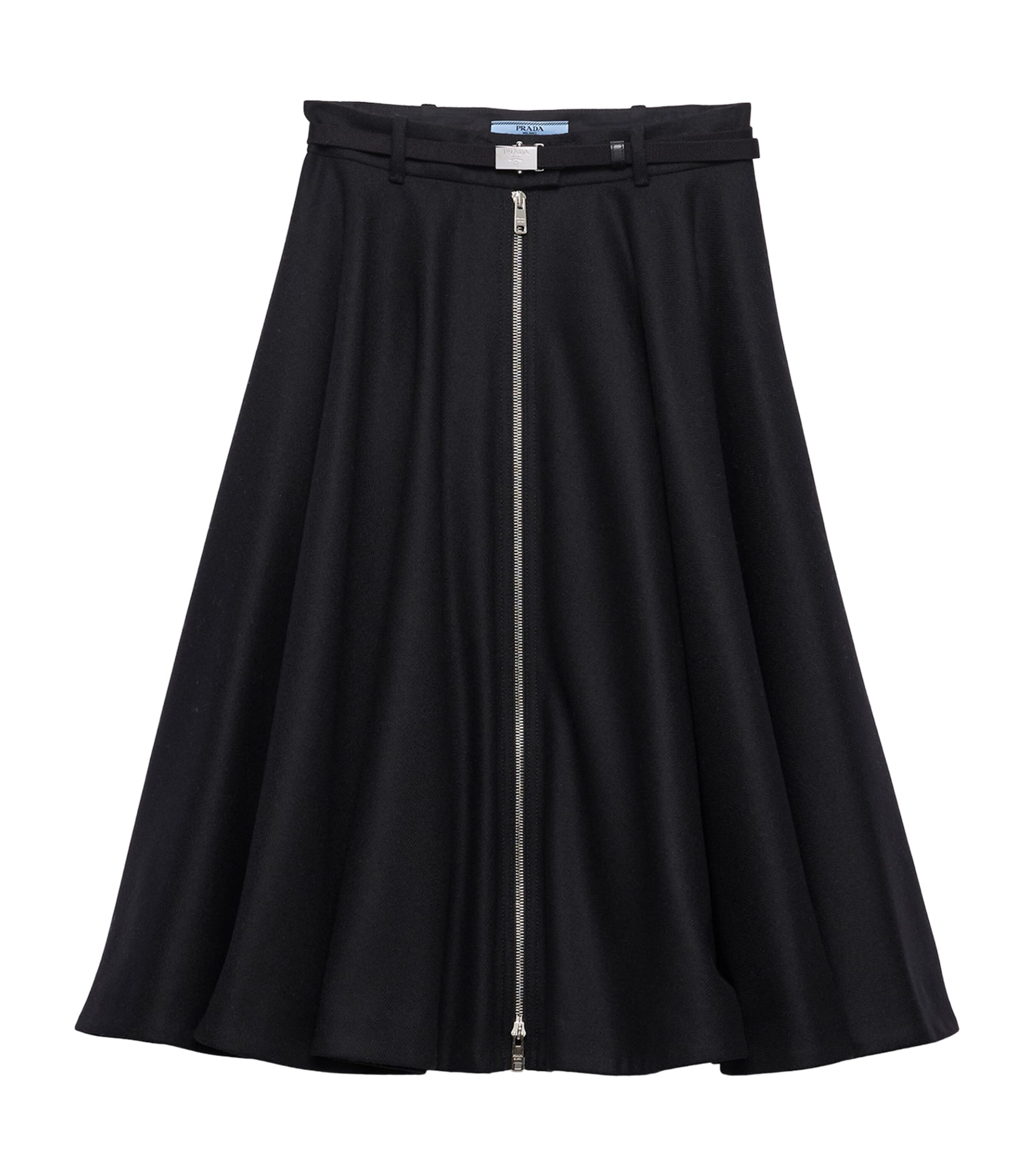 Prada Womens Re-Wool Zip-Front Midi Skirt Black