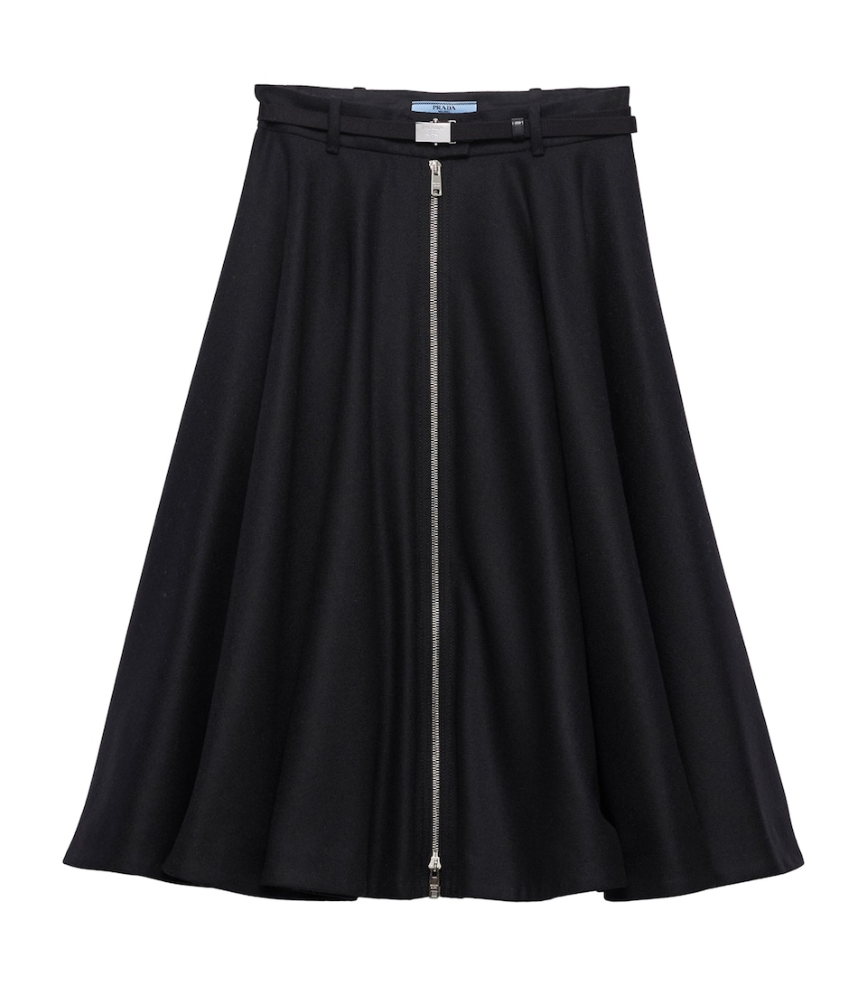 Prada Womens Re-Wool Zip-Front Midi Skirt Black