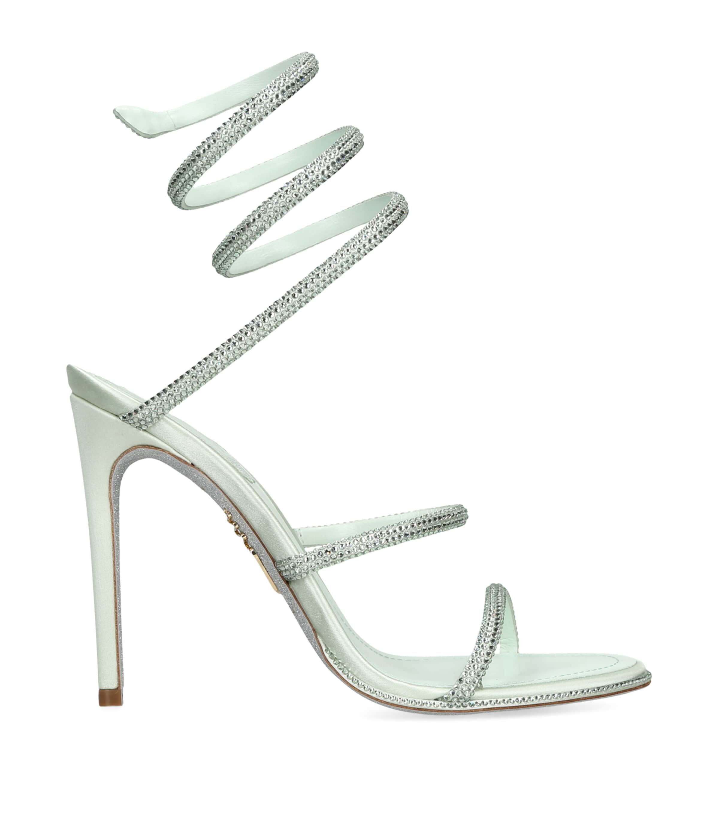 René Caovilla Satin Crystal-Embellished Cleo Sandals 105 Pale Green