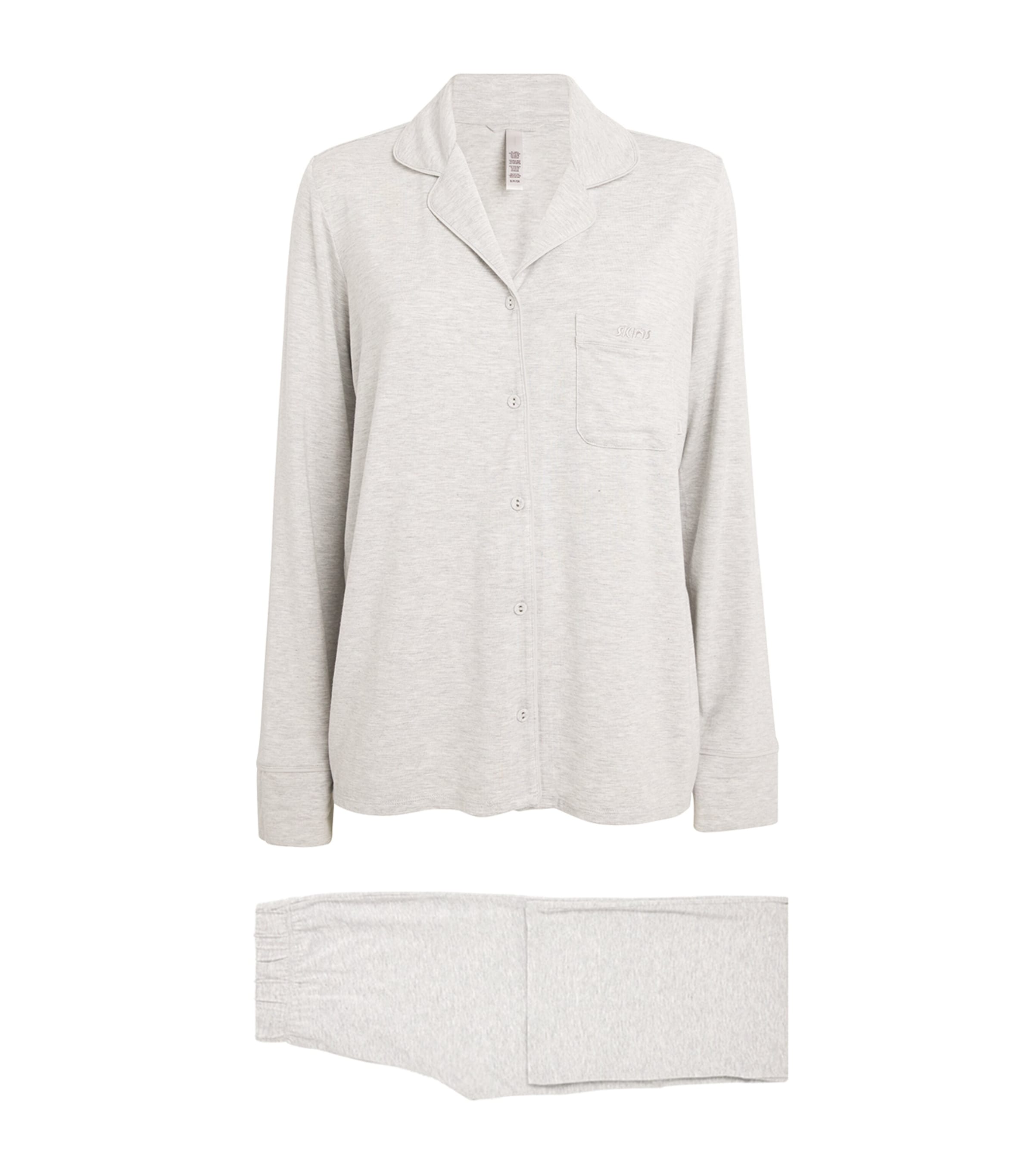 Skims Womens Sleep Long-Sleeve Pyjama Set Light Heather Grey