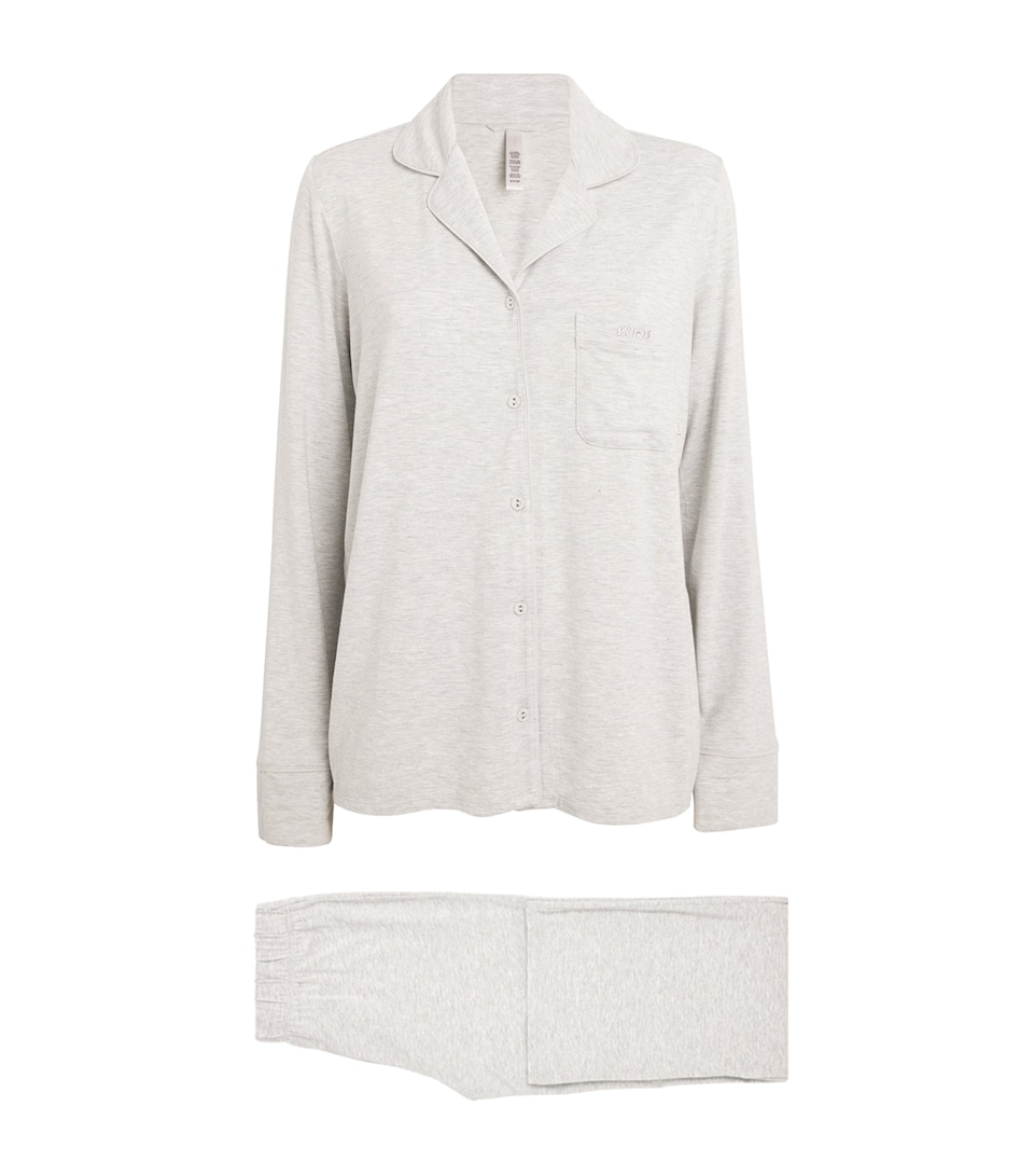 Skims Womens Sleep Long-Sleeve Pyjama Set Light Heather Grey