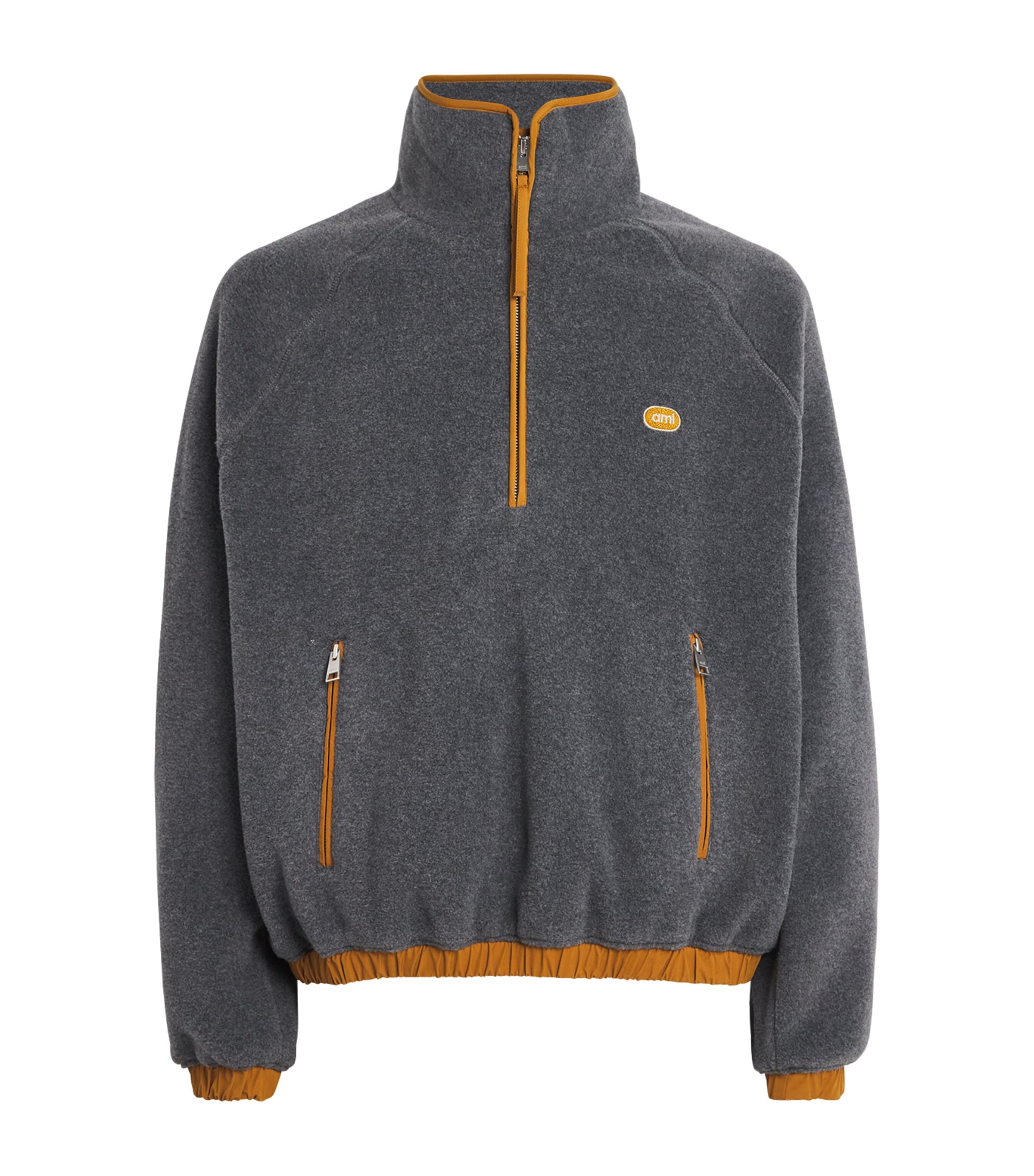 AMI Paris Mens Fleece Half-Zip Sweater Gris Cendre