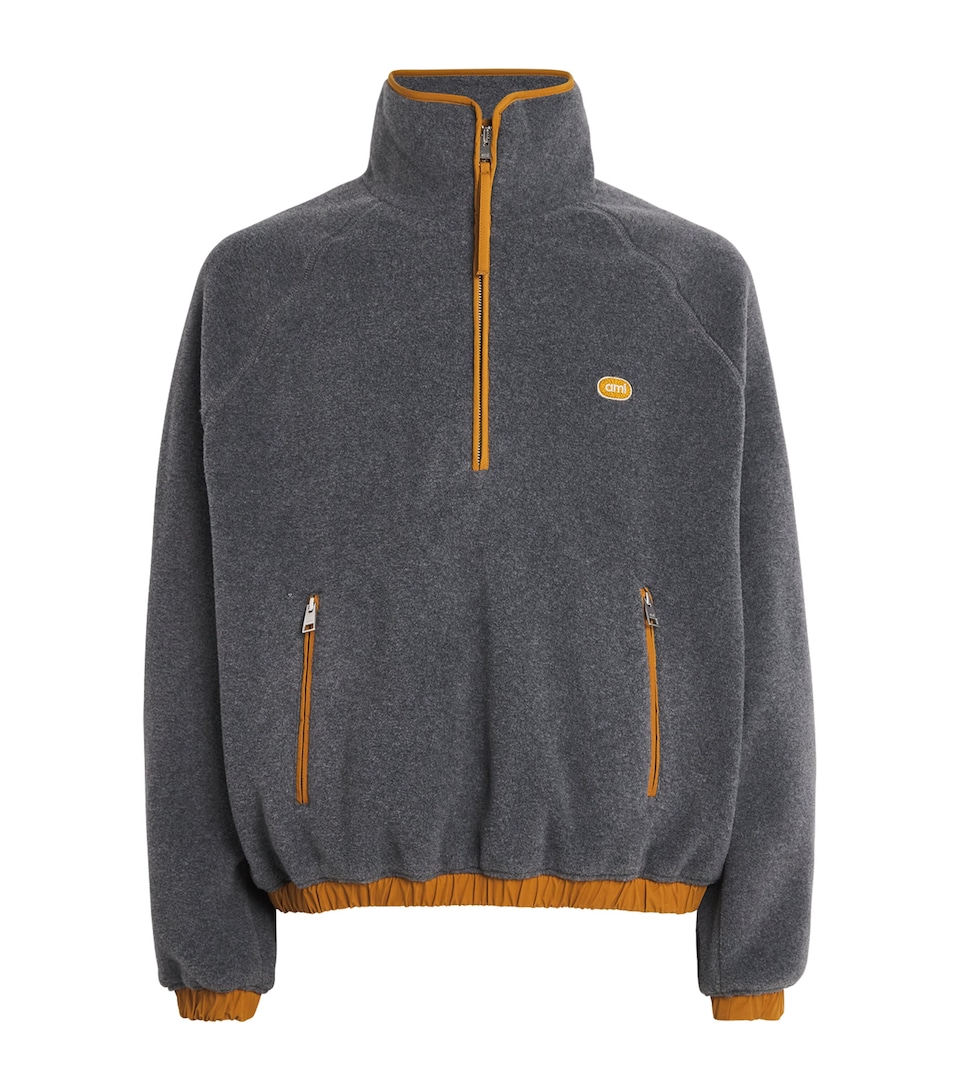 AMI Paris Mens Fleece Half-Zip Sweater Gris Cendre