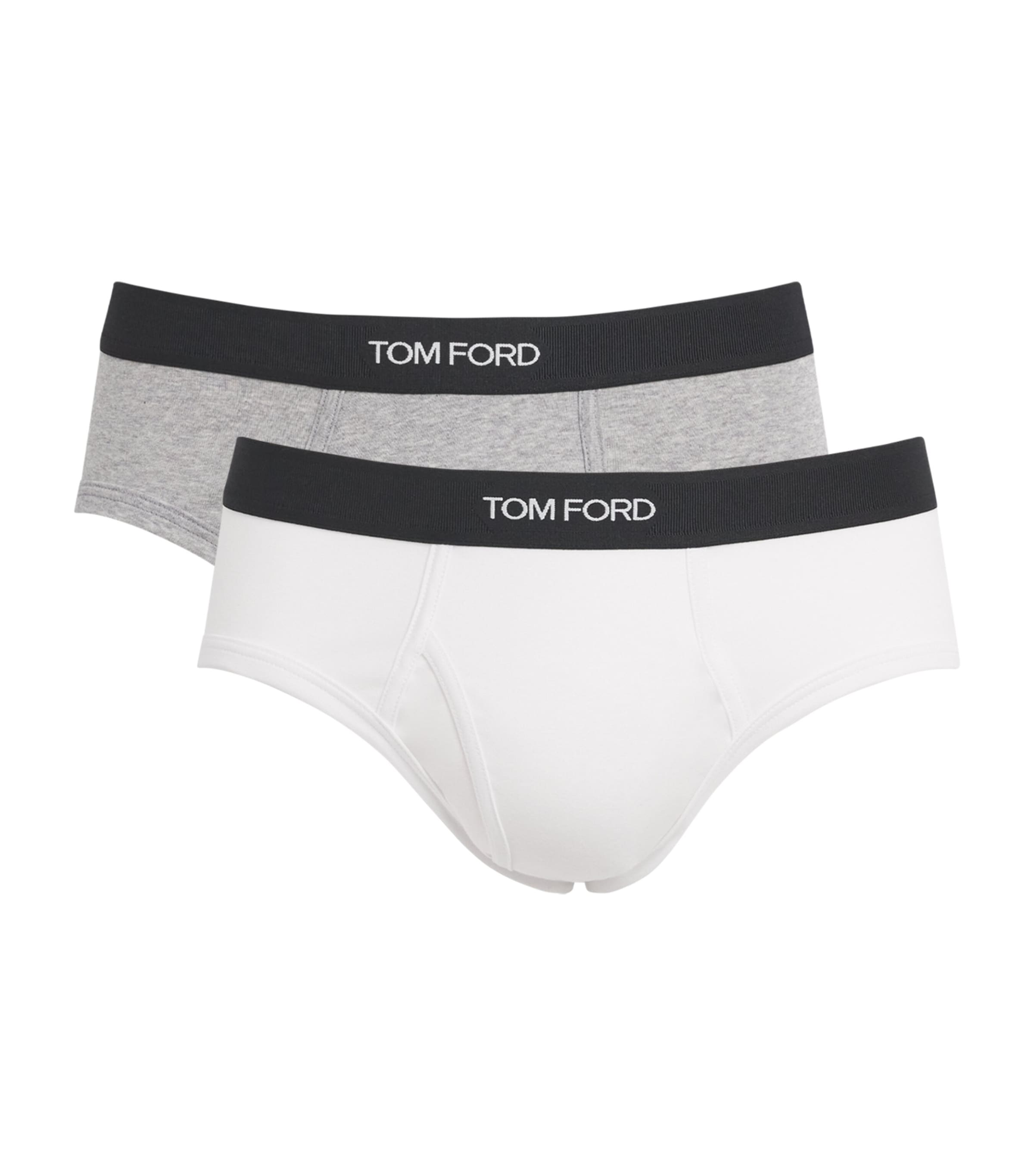 TOM FORD Mens Stretch-Cotton Logo Briefs (Pack of 2) White/grey