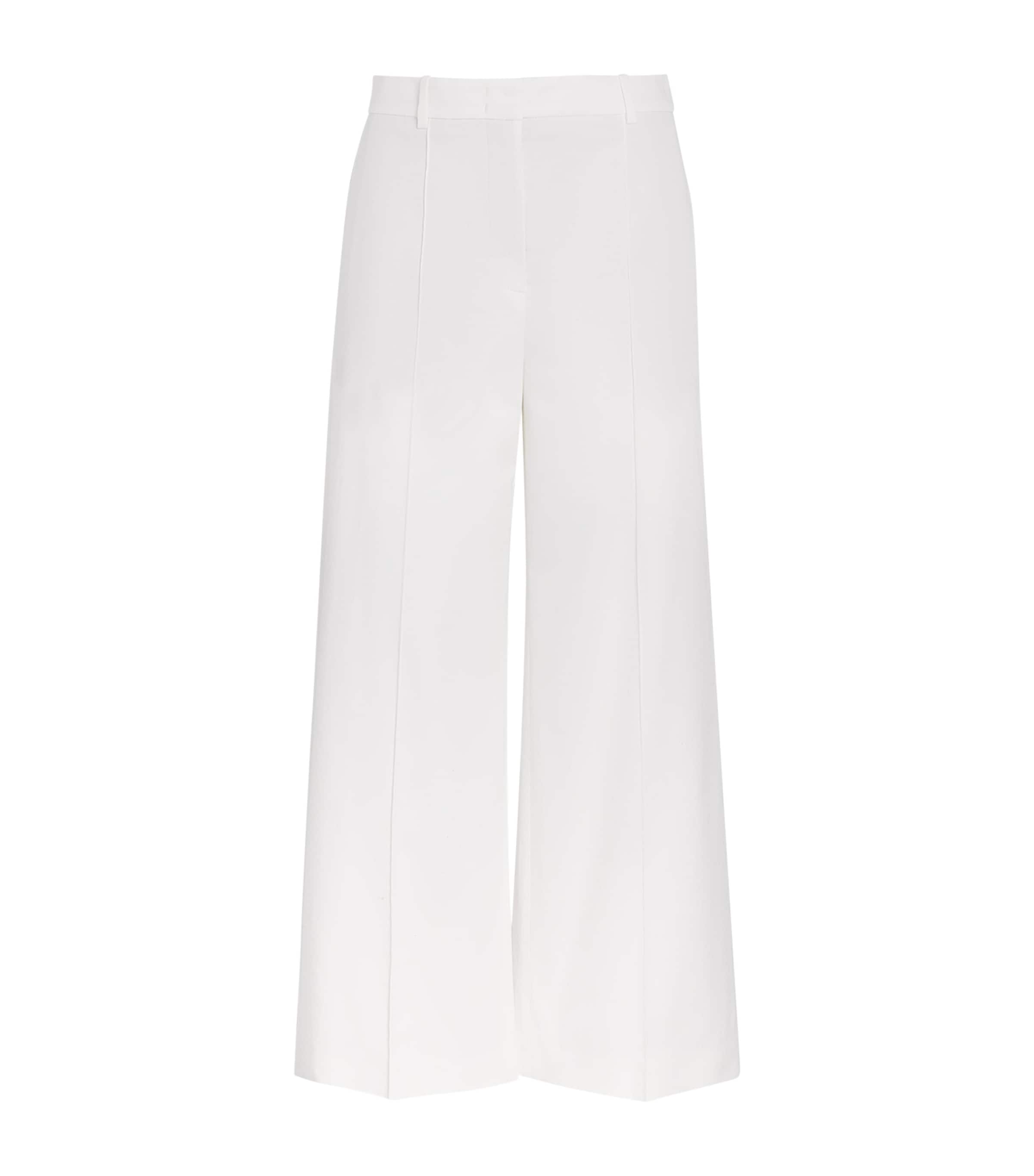 Eleventy Womens Stretch-Cotton Cropped Wide-Leg Trousers Bianco