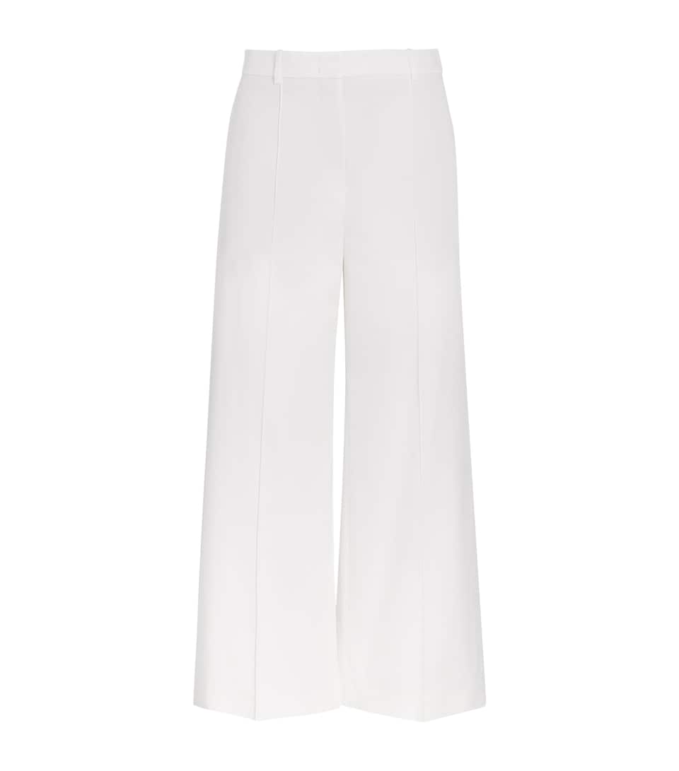 Eleventy Womens Stretch-Cotton Cropped Wide-Leg Trousers Bianco