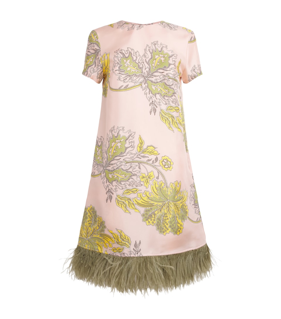 La Doublej Womens Silk Ostrich Feather Mini Swing Dress Swathe